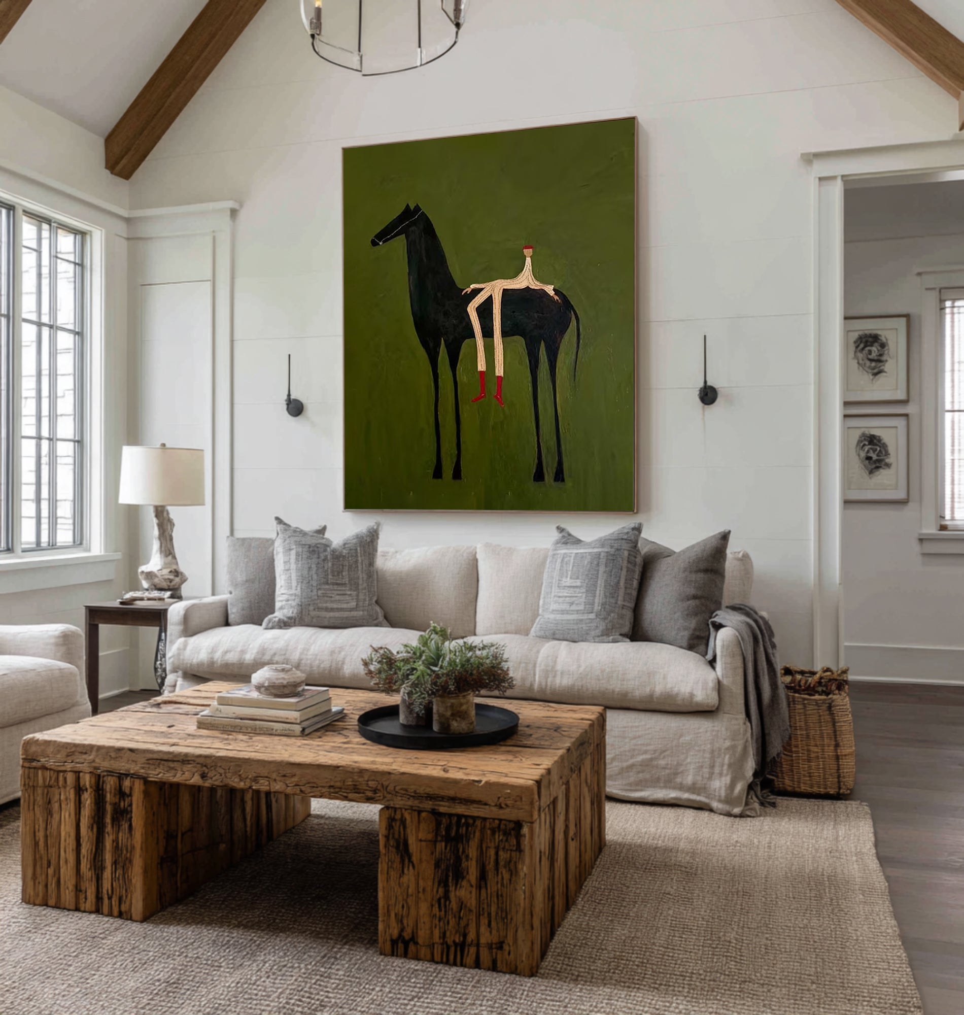 Large Green Horse Wall Art Contemporary Minimalist Canvas Painting