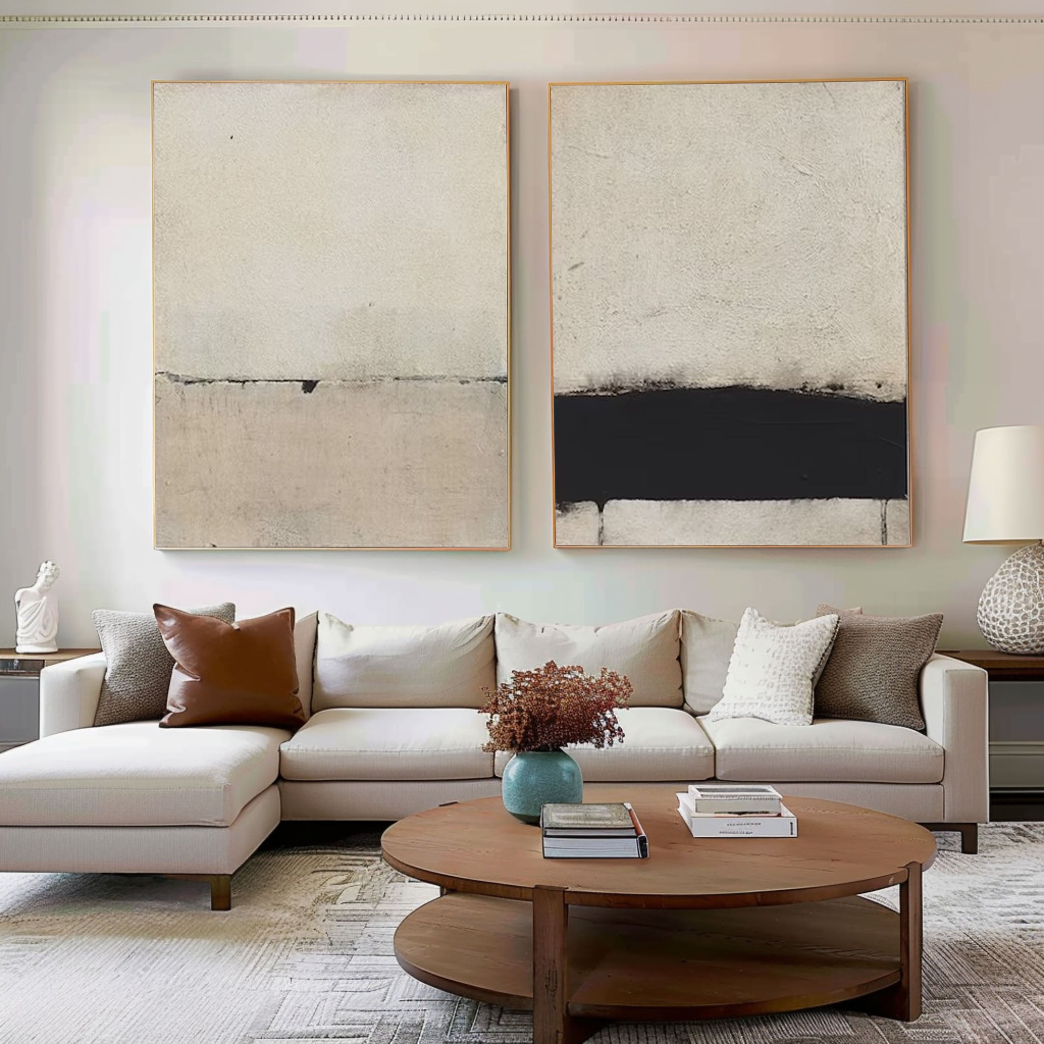 Neutral Minimalist Diptych Wabi Sabi Canvas Art