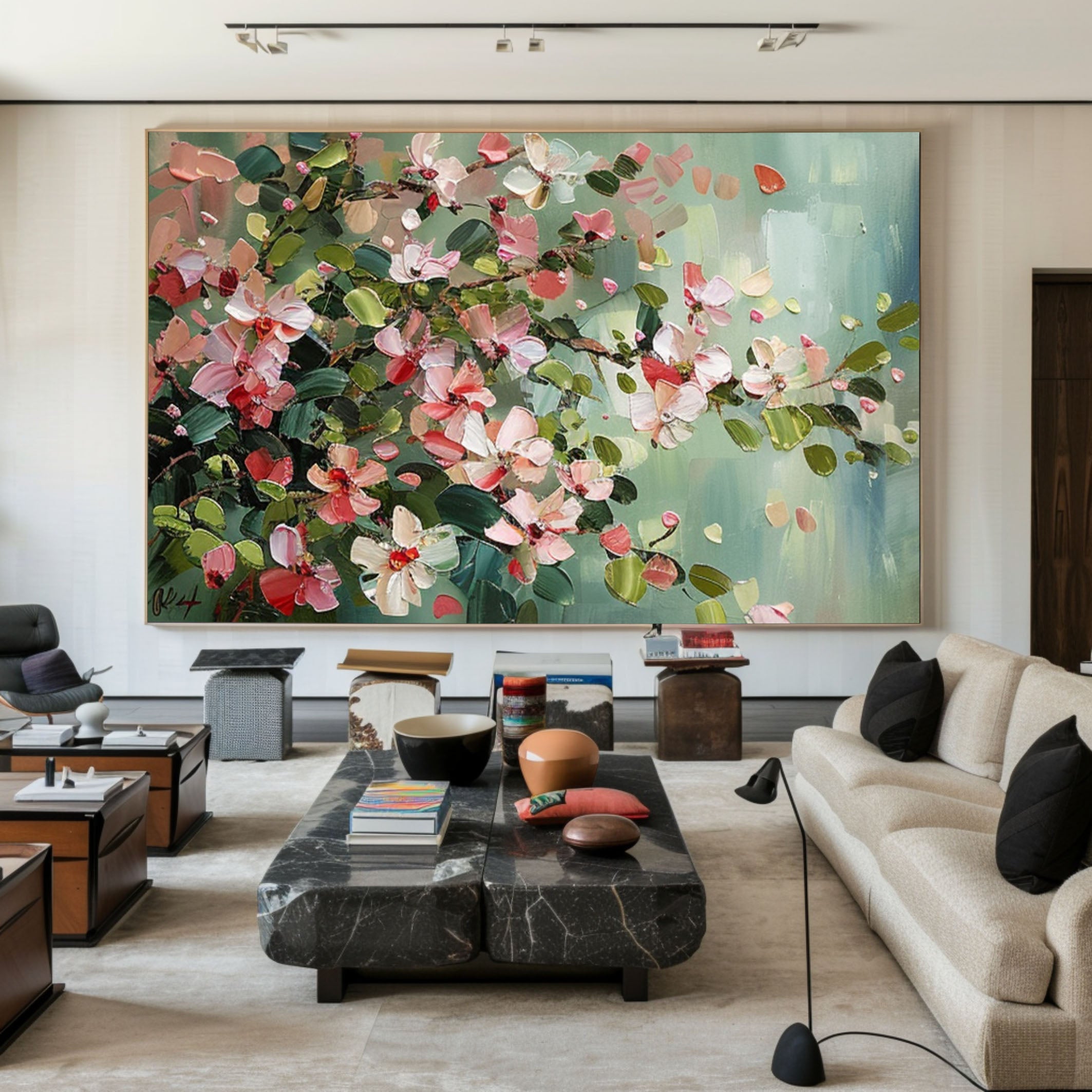 Modern Floral Canvas Pink Artwork for Living Room