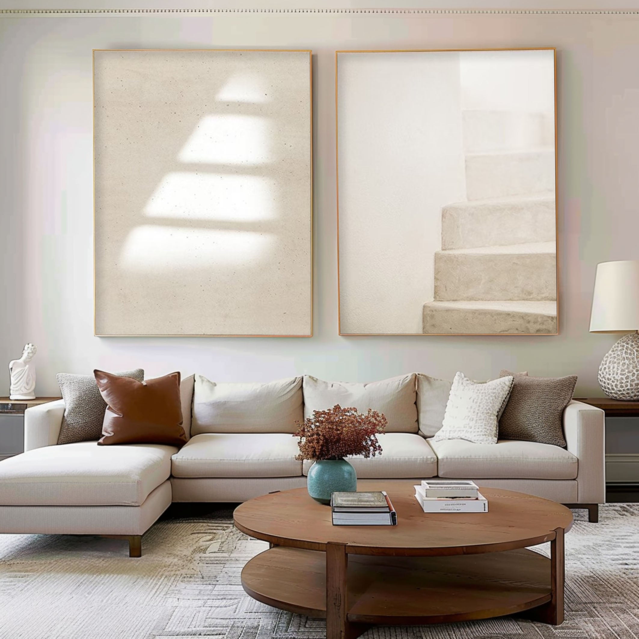 Neutral Minimalist Diptych Zen Abstract Canvas Art