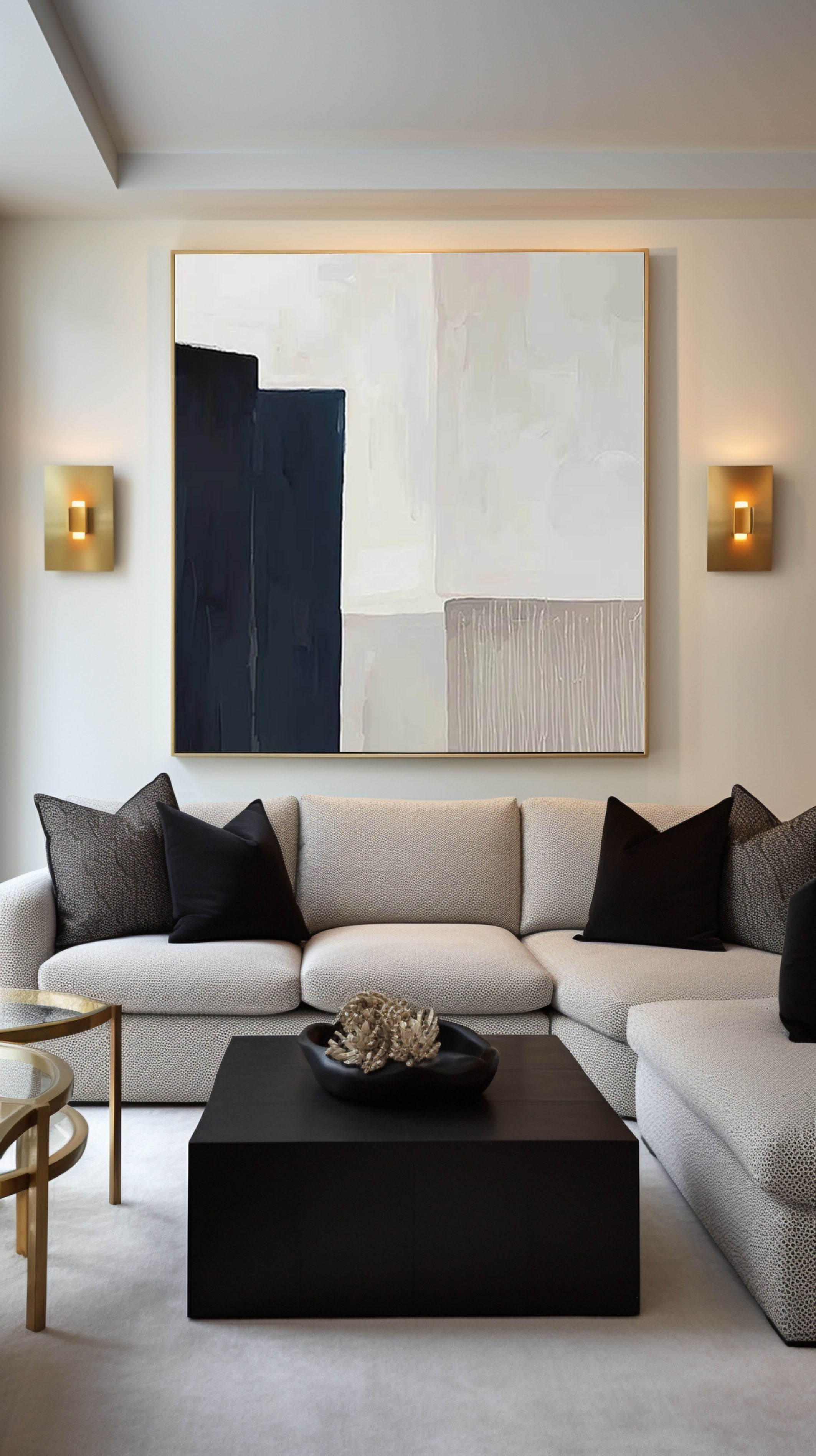 Large Minimalist Geometric Canvas in Neutral Shades #AB039