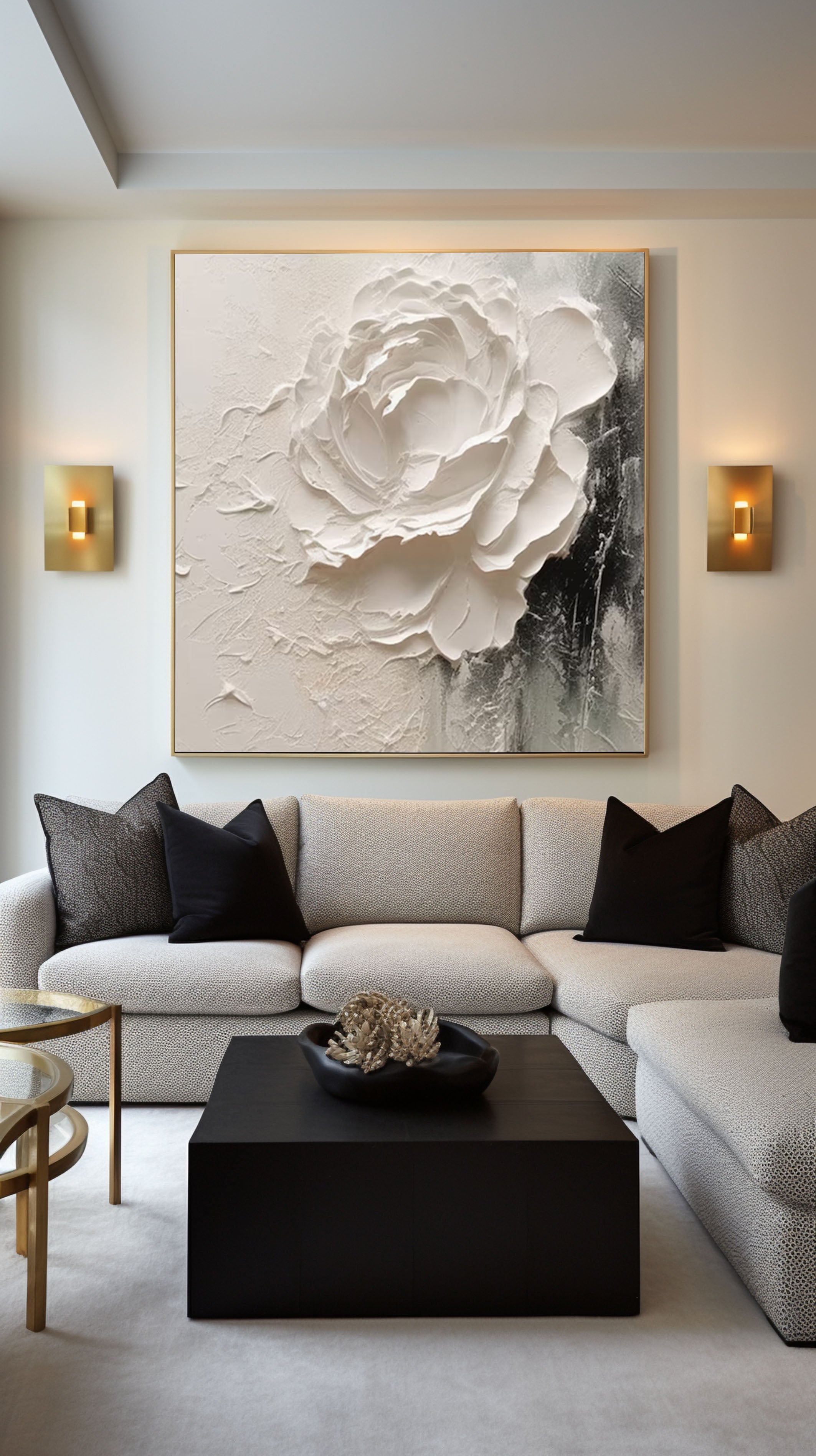 Elegant White Rose Textured Canvas for Sophisticated Decor #FB032