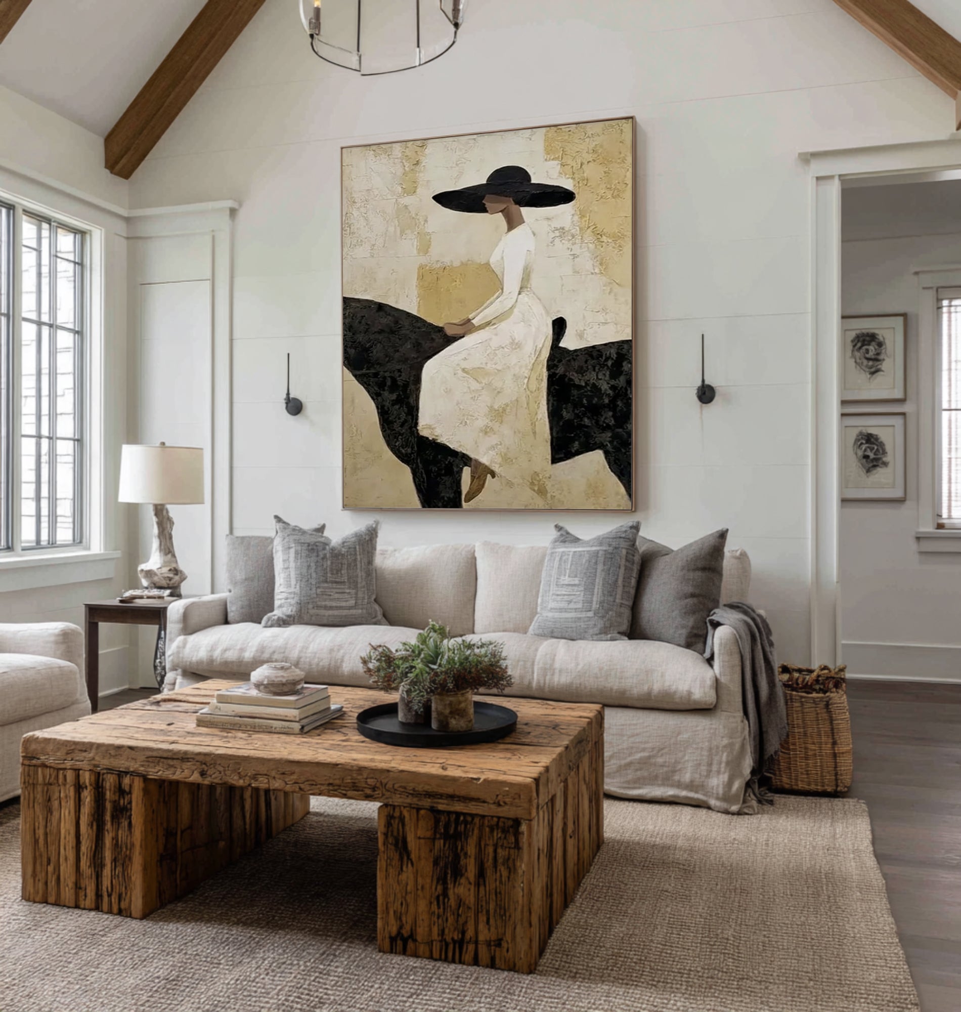 Luxury Black and White Horse Painting Minimalist Figurative Wall Decor