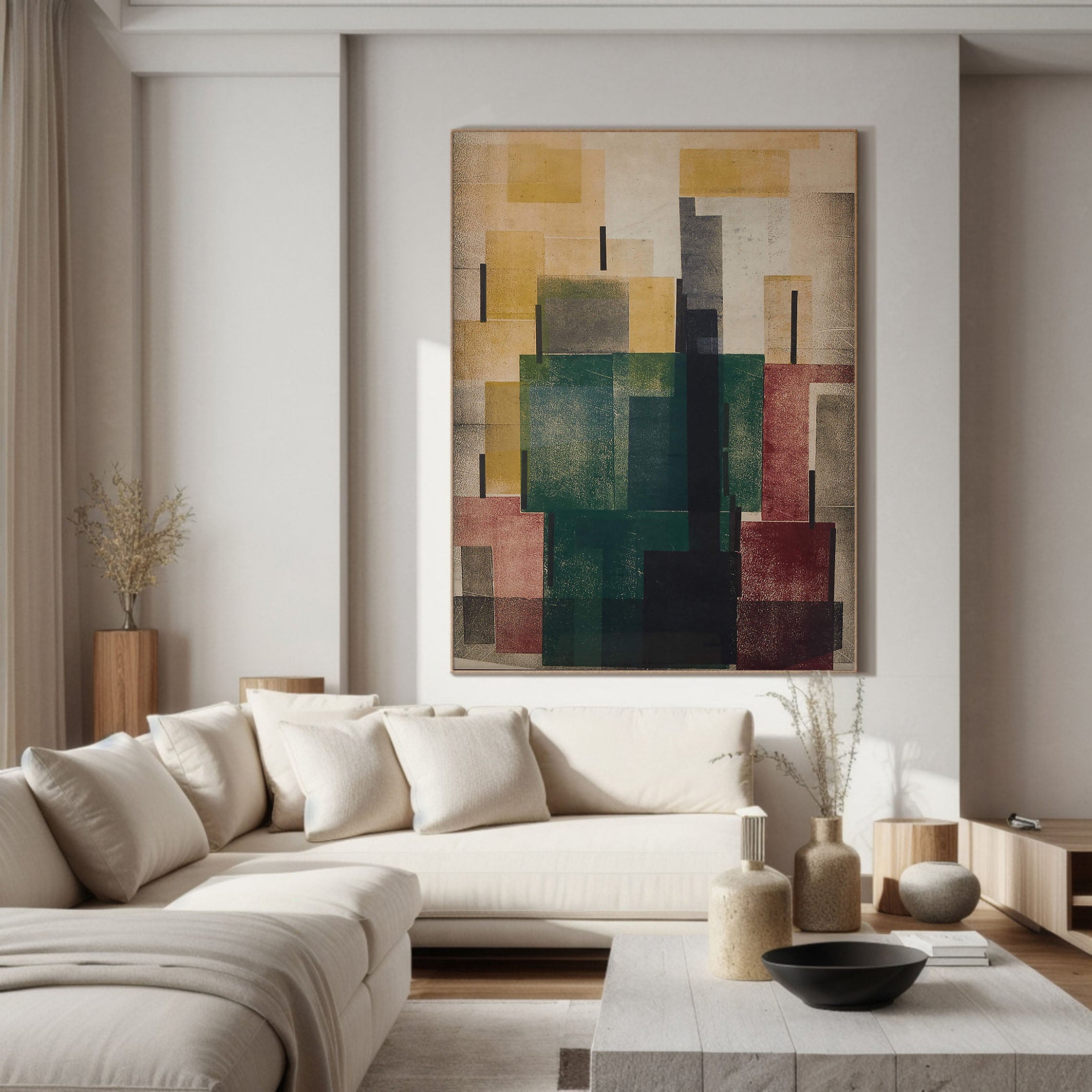 Earth Tones Architectural Abstract Painting With Geometric Form #MM359