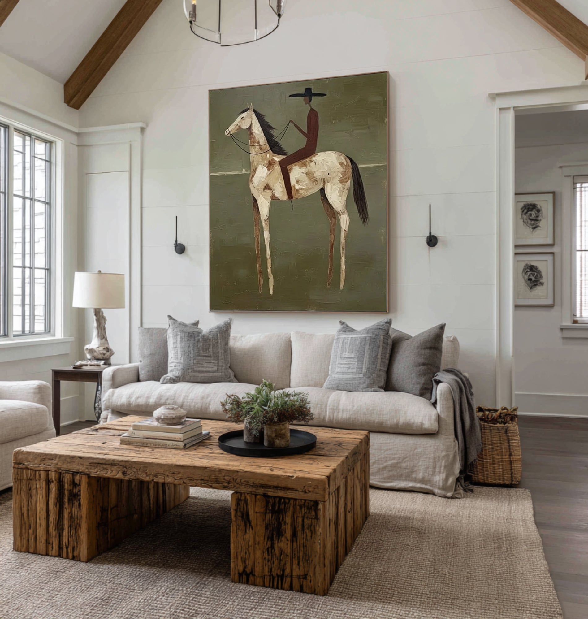 Large Modern Horse Rider Painting Contemporary Equestrian Wall Art