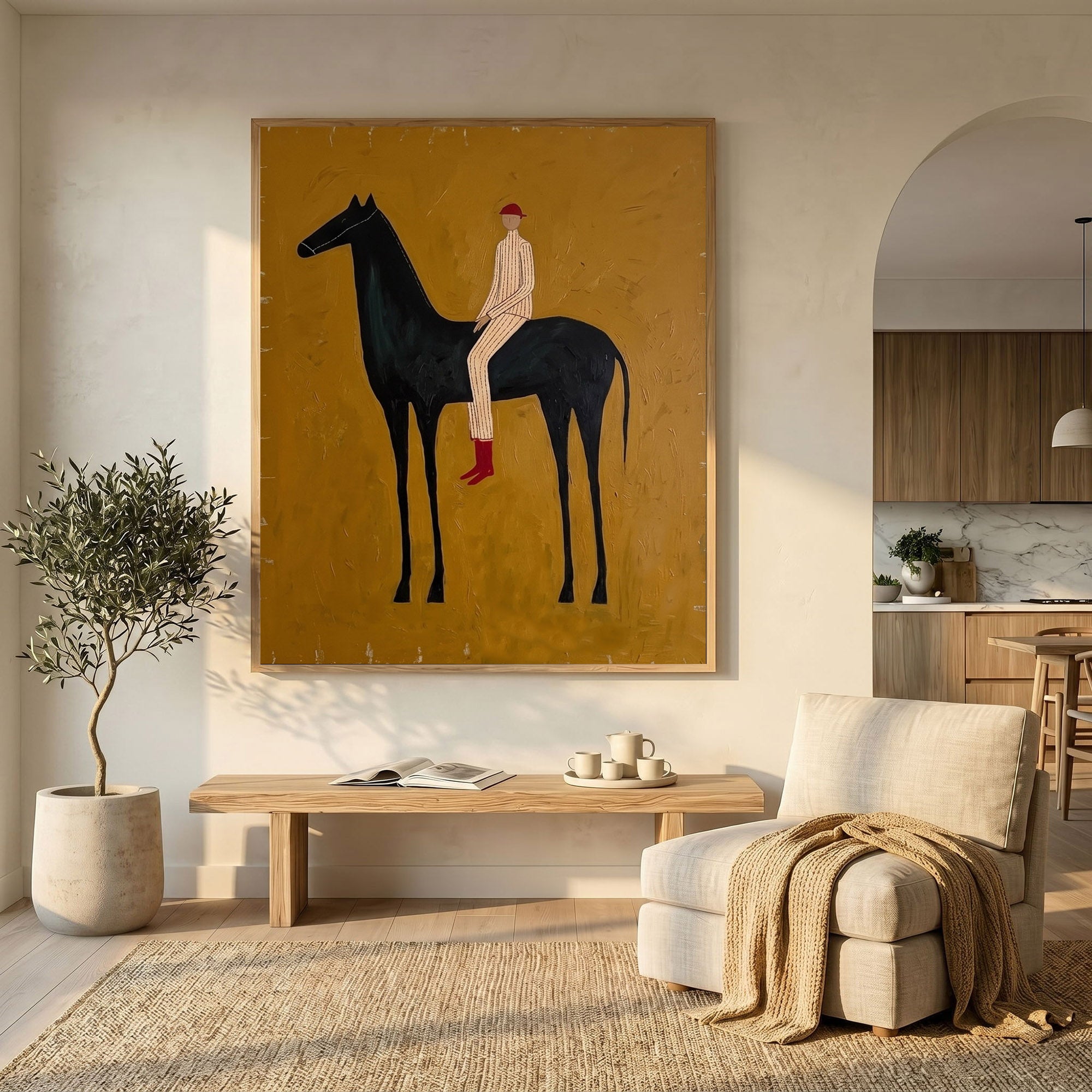 Large Cowboy Horse Wall Art Modern Western Oil Painting Southwestern Ranch Artwork