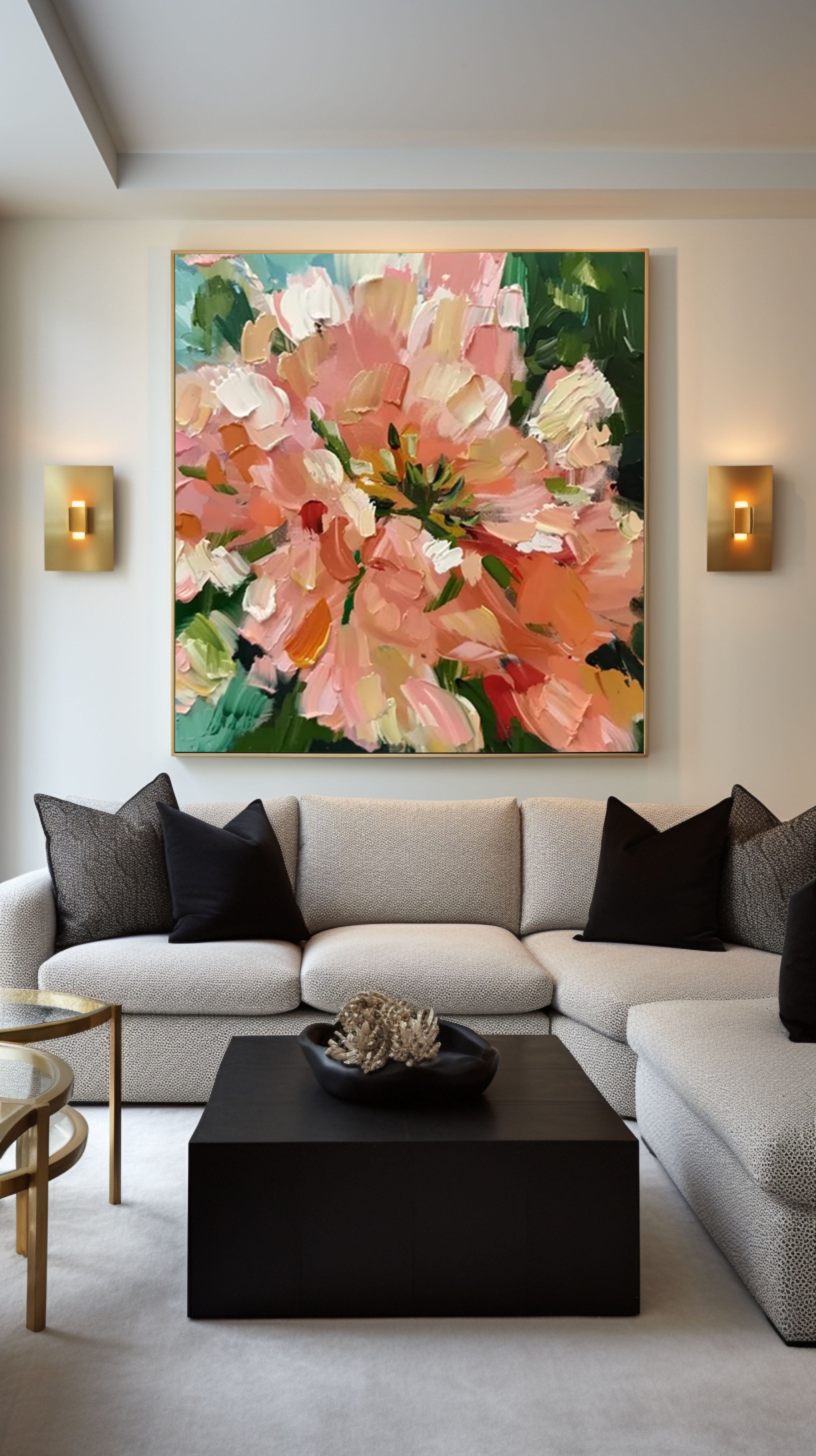 Vibrant Abstract Floral Painting for Modern Living Rooms #FB018