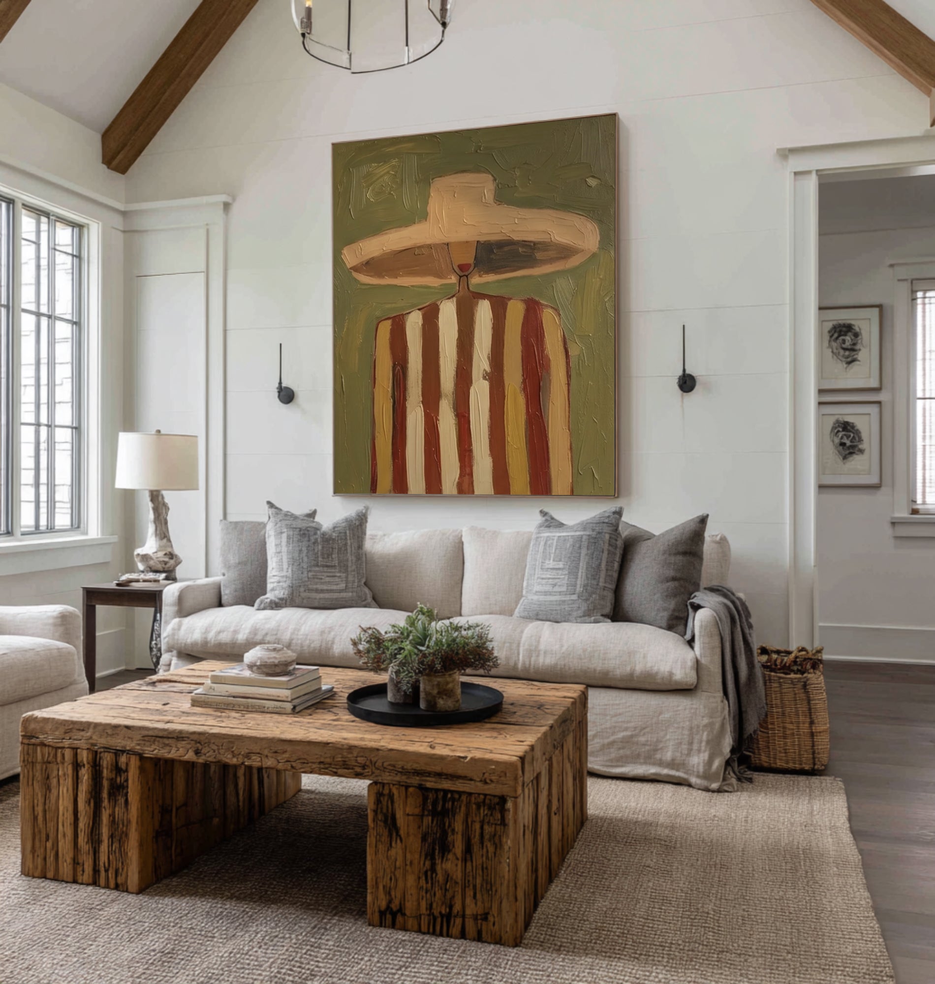 Large Contemporary Portrait Painting Neutral Fashion Wall Decor