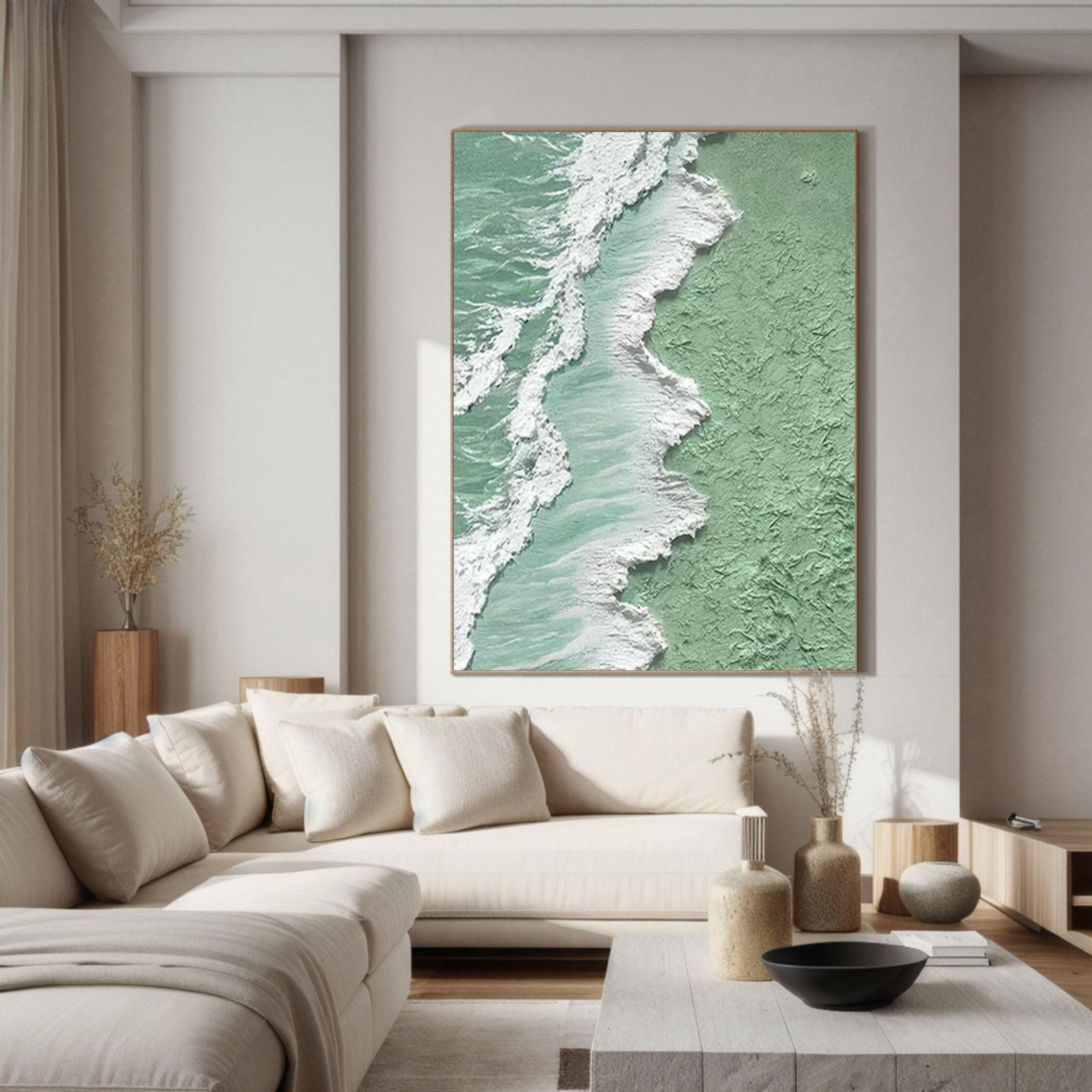 Textured Coastal Canvas Art in Seafoam Green #OP022