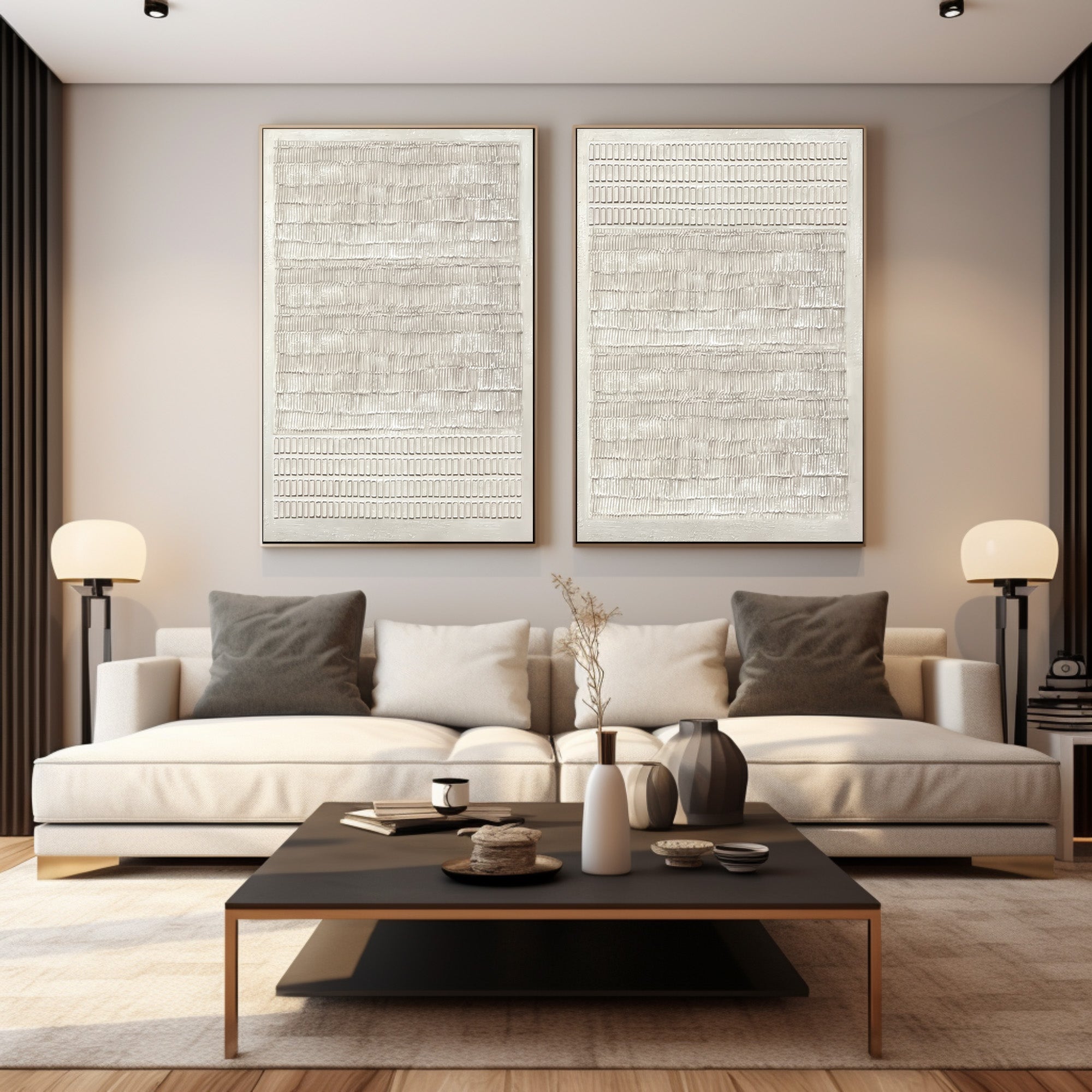 White Textured Art Prints Set for Modern Homes #AG 037