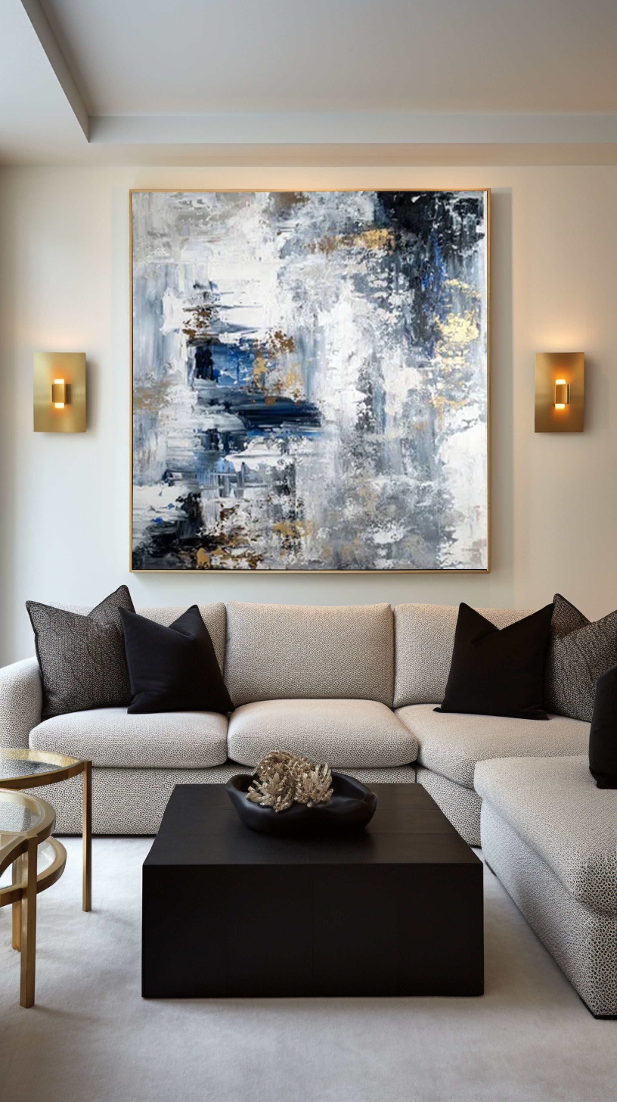 Modern Abstract Canvas with Blue and White Tones #AB068