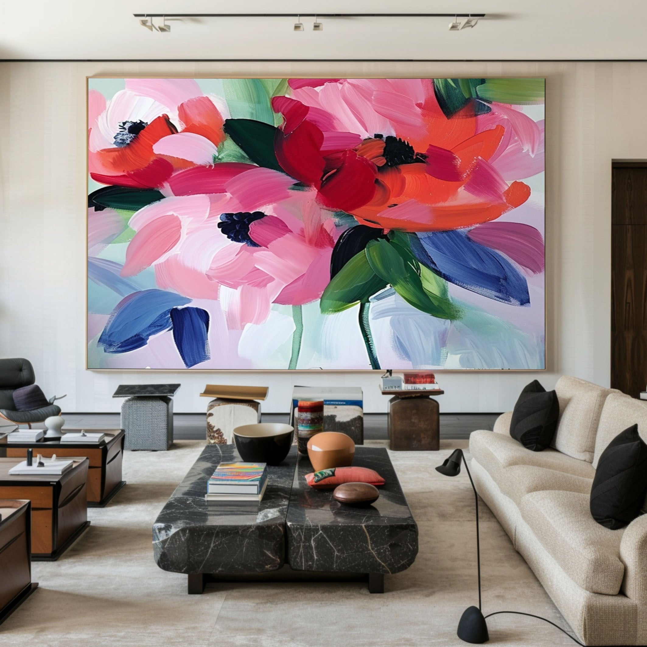 Large Floral Painting for Minimalist Home Decoration