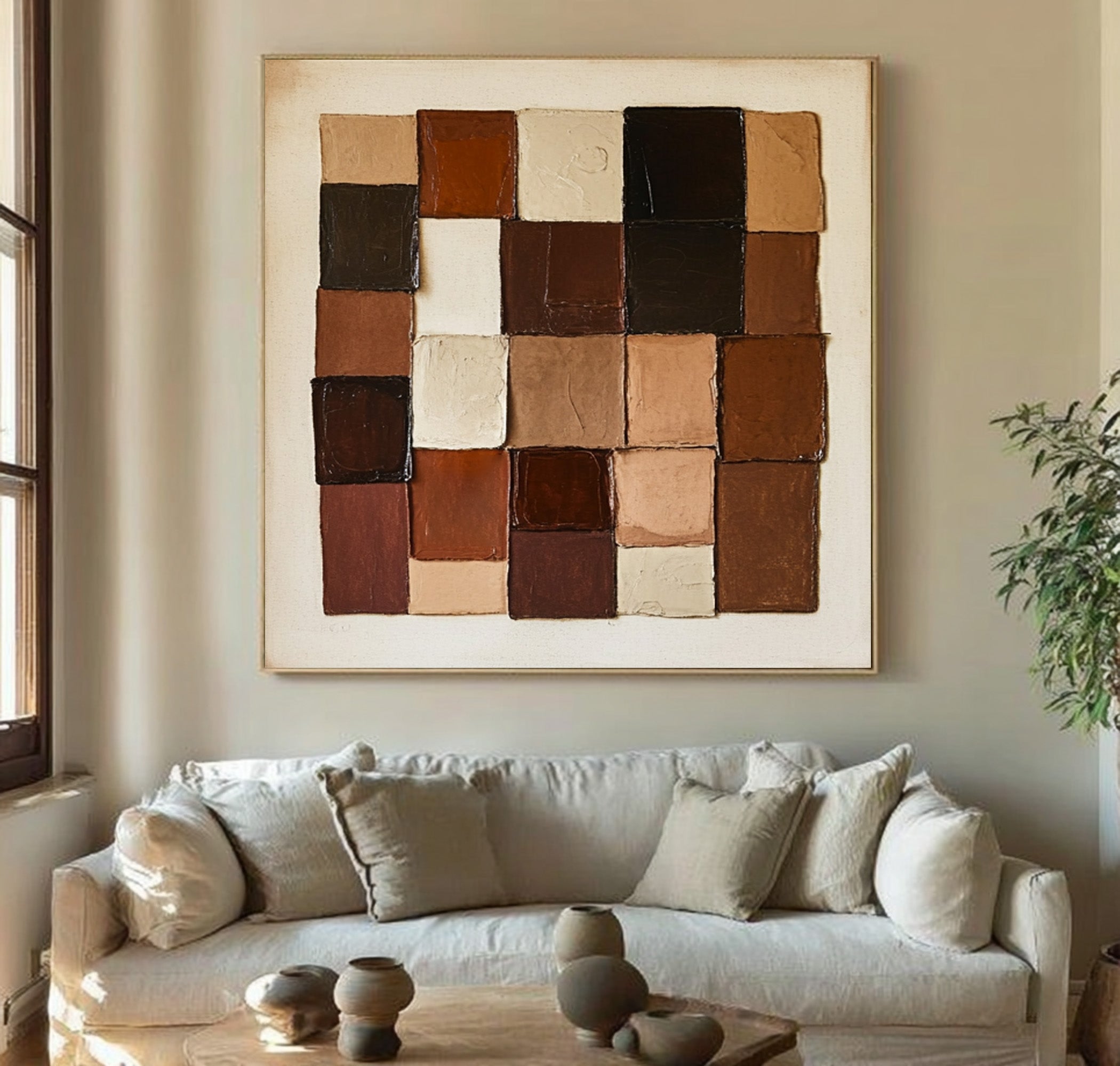 Textured Large Neutral Square Grid Art| KelorArt #CZ 011