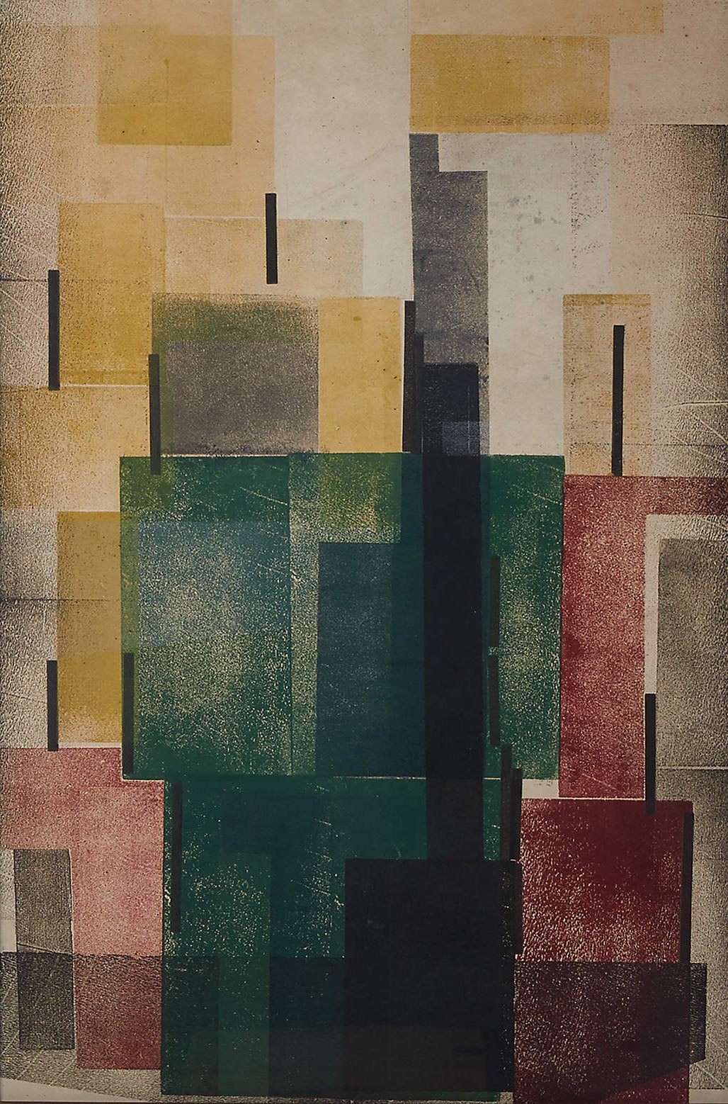 Earth Tones Architectural Abstract Painting With Geometric Form #MM359