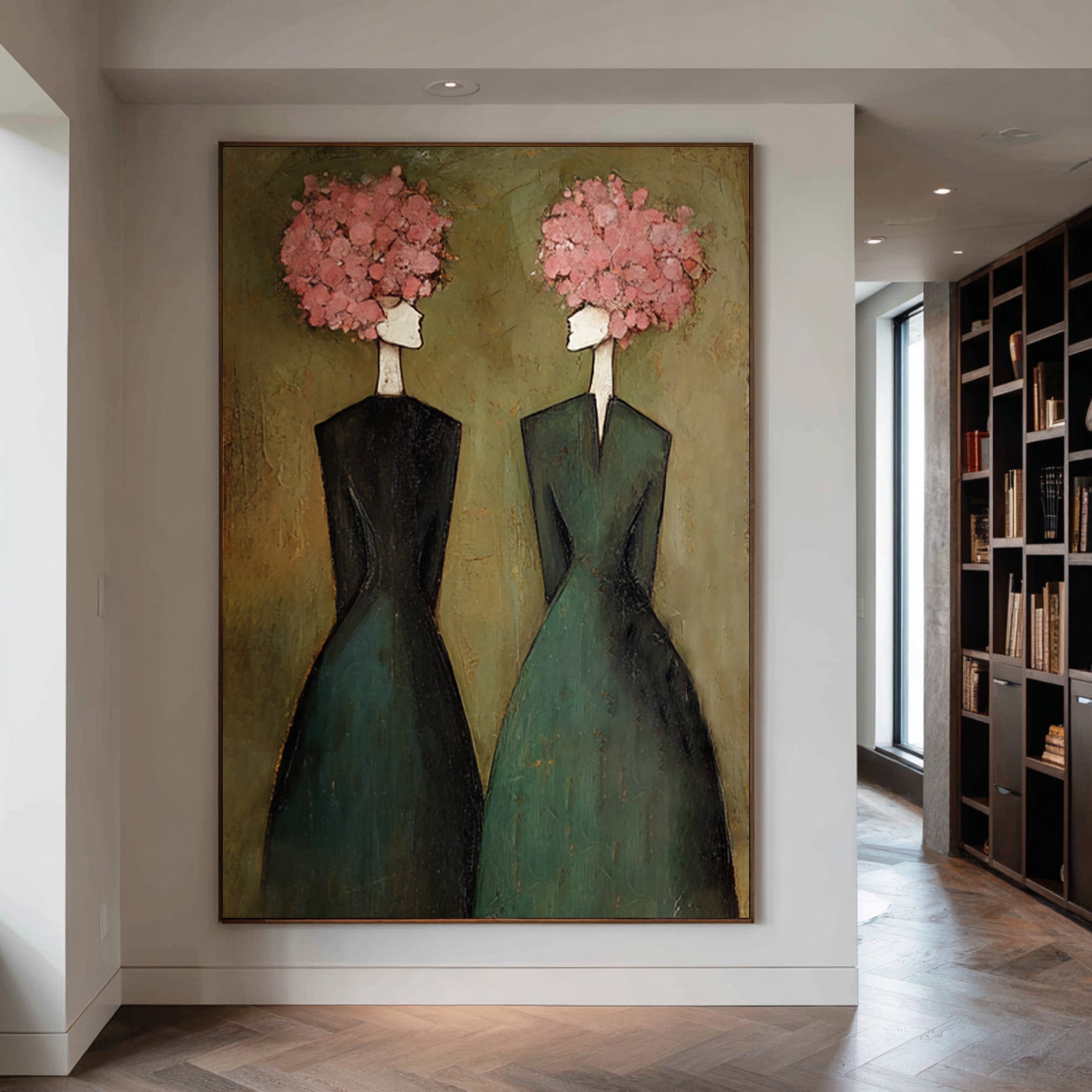 Figurative Floral Oil Painting of Two Women #CZ 032