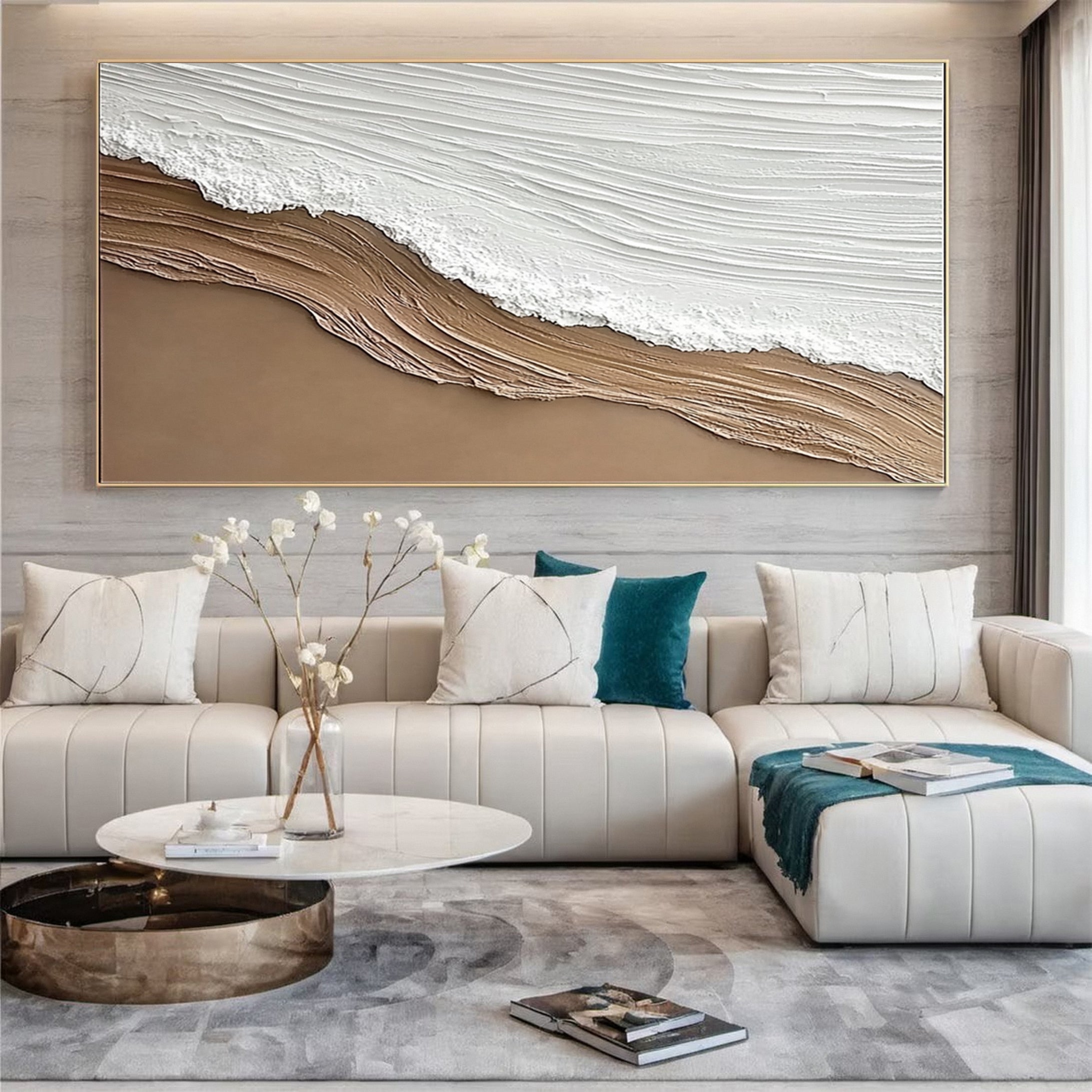 Luxury Coastal Canvas Minimalist Textured Beach Art #OP035