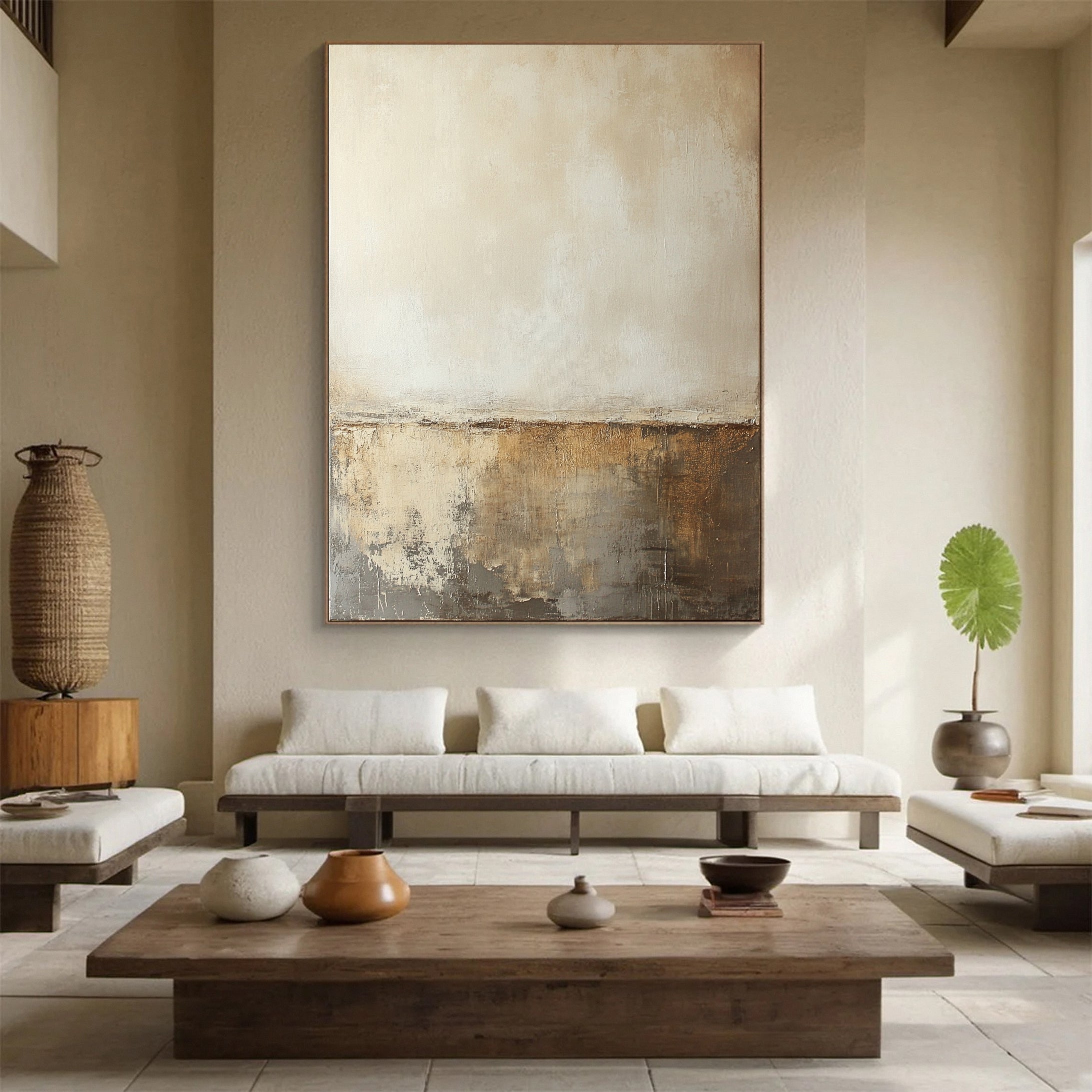 Neutral Abstract Art with Gold Metallic Accents #AB055