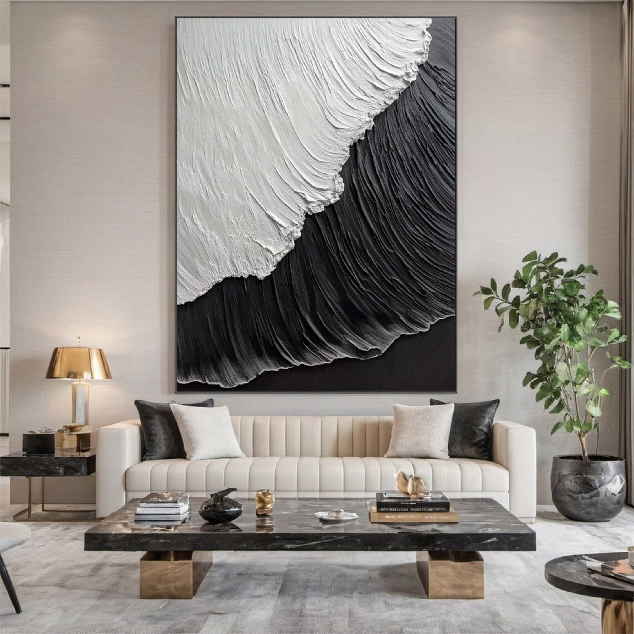 Ocean Textured Art in Black and White