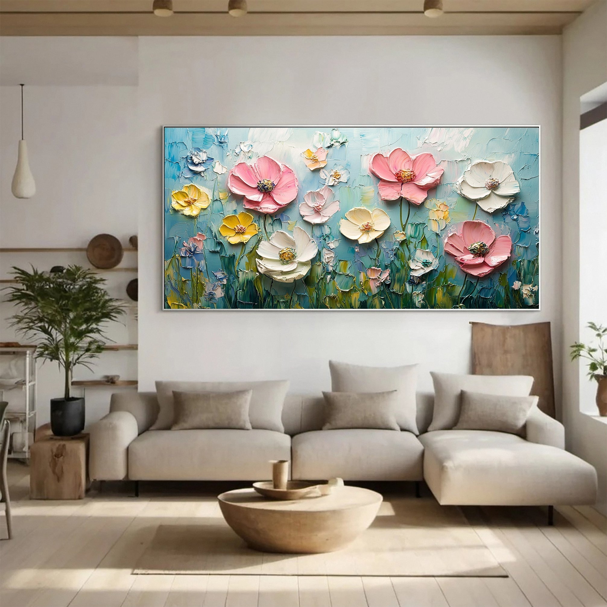 Textured Flower Field Unique Handmade Canvas Art for Modern Spaces #FB031