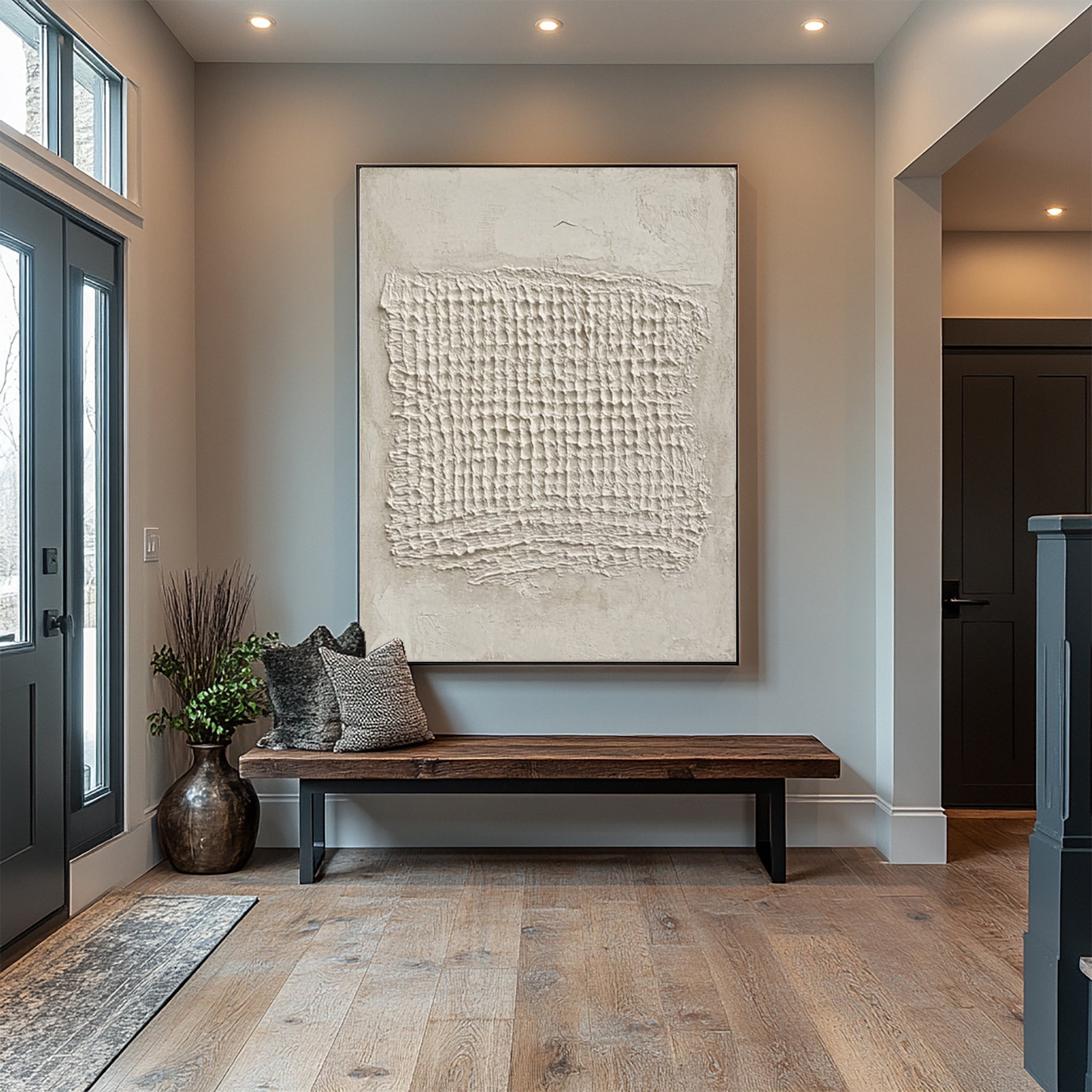 Sculpted Neutral Grid: Minimalist Abstract with Central Texture #MM600