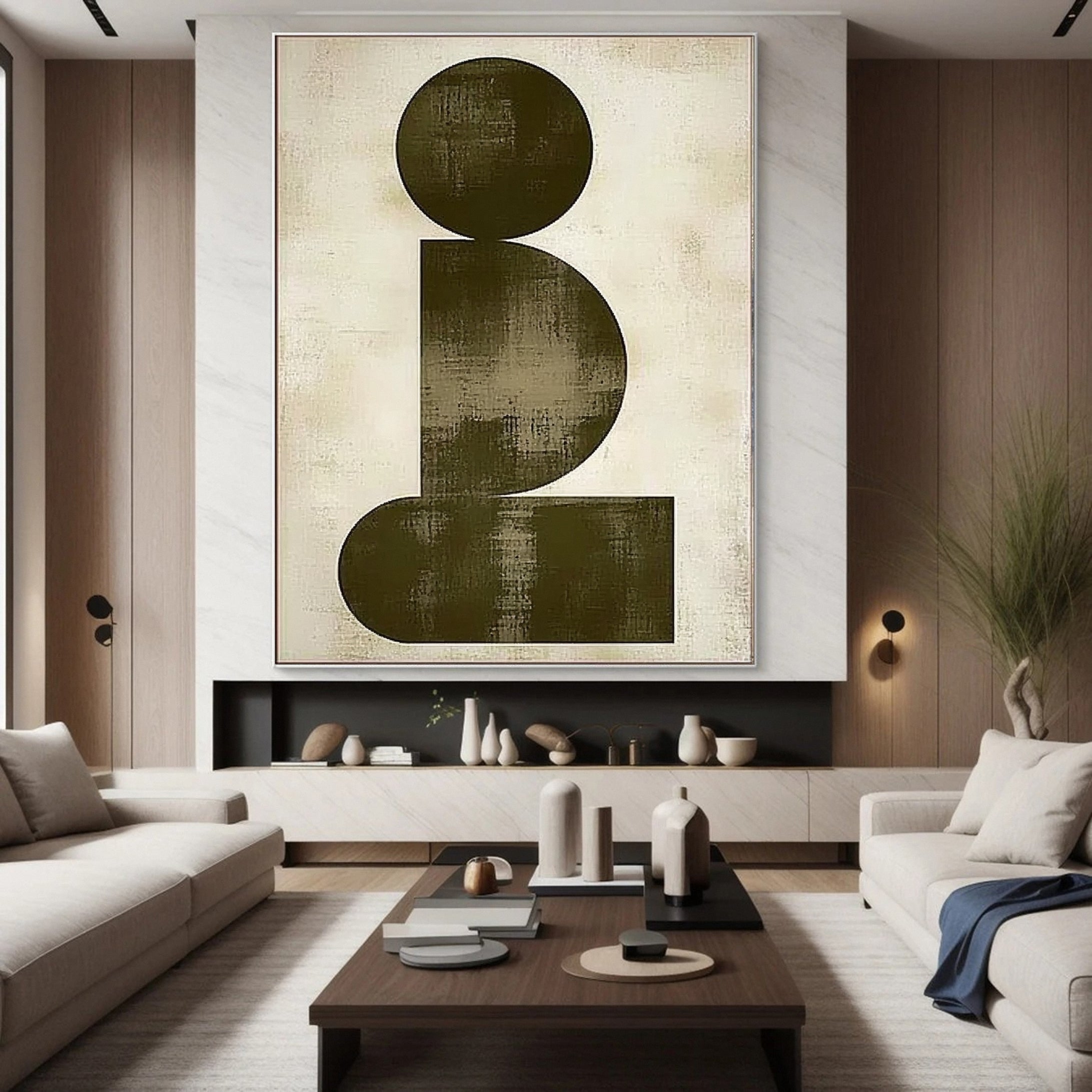 Minimalist Geometric Abstract Art Neutral Tones Canvas #MM139