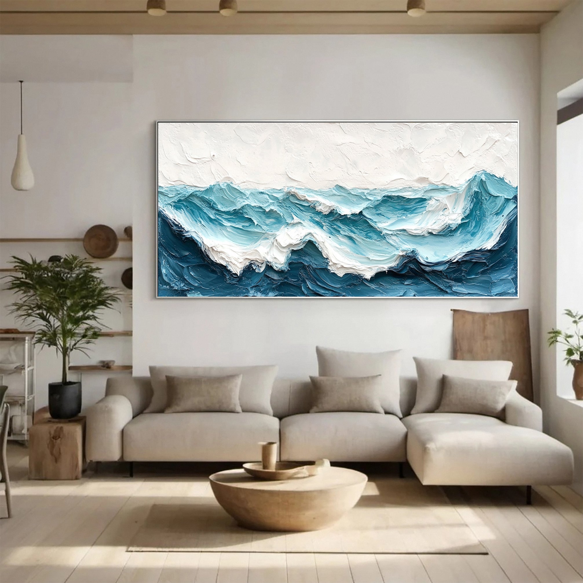 Modern Ocean Wall Art Large Textured Wave Canvas for House #OP027