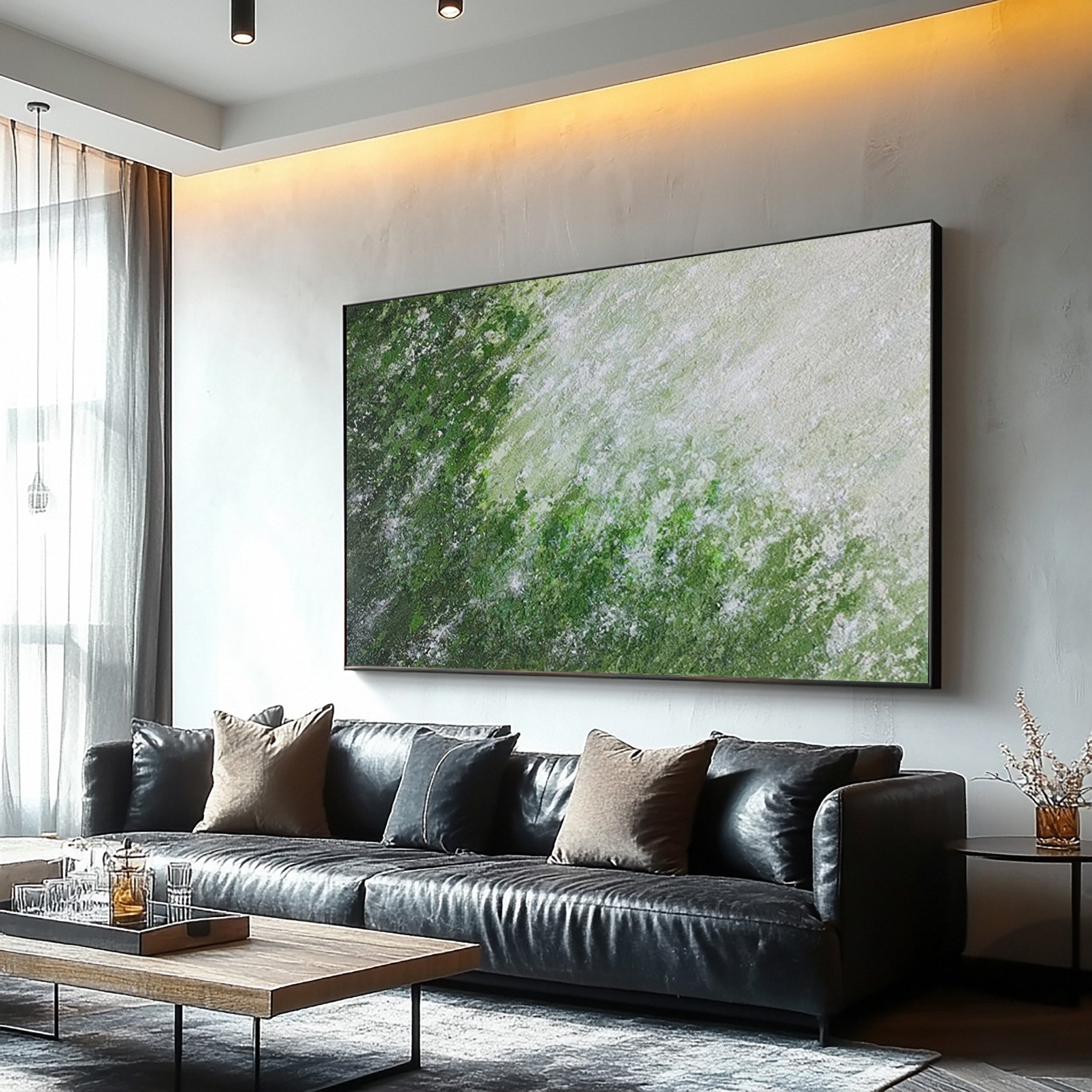 Contemporary Abstract Painting with Green and Neutral Blend #MM636