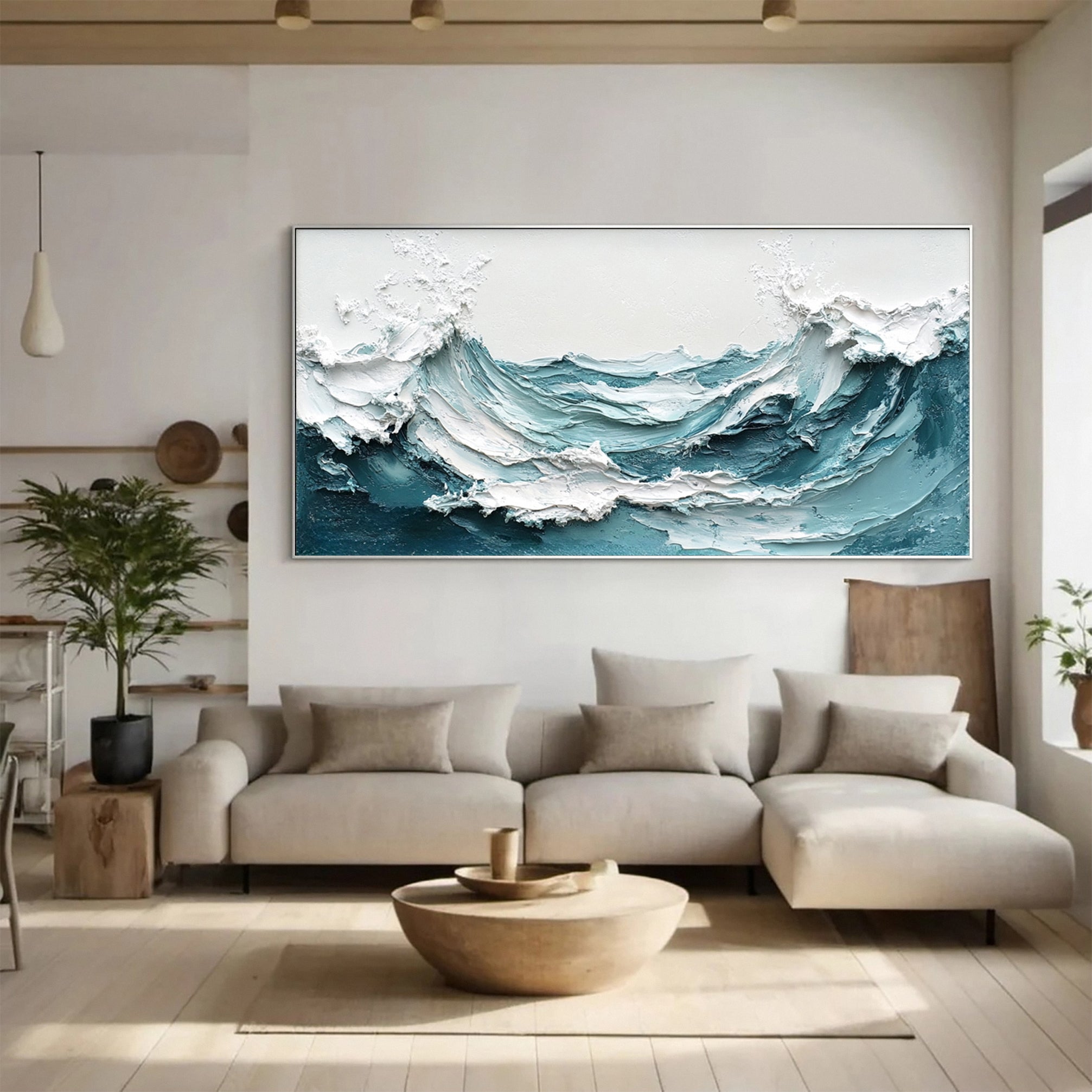 Chic Blue Wave Painting for Sophisticated Homes Decor #OP016