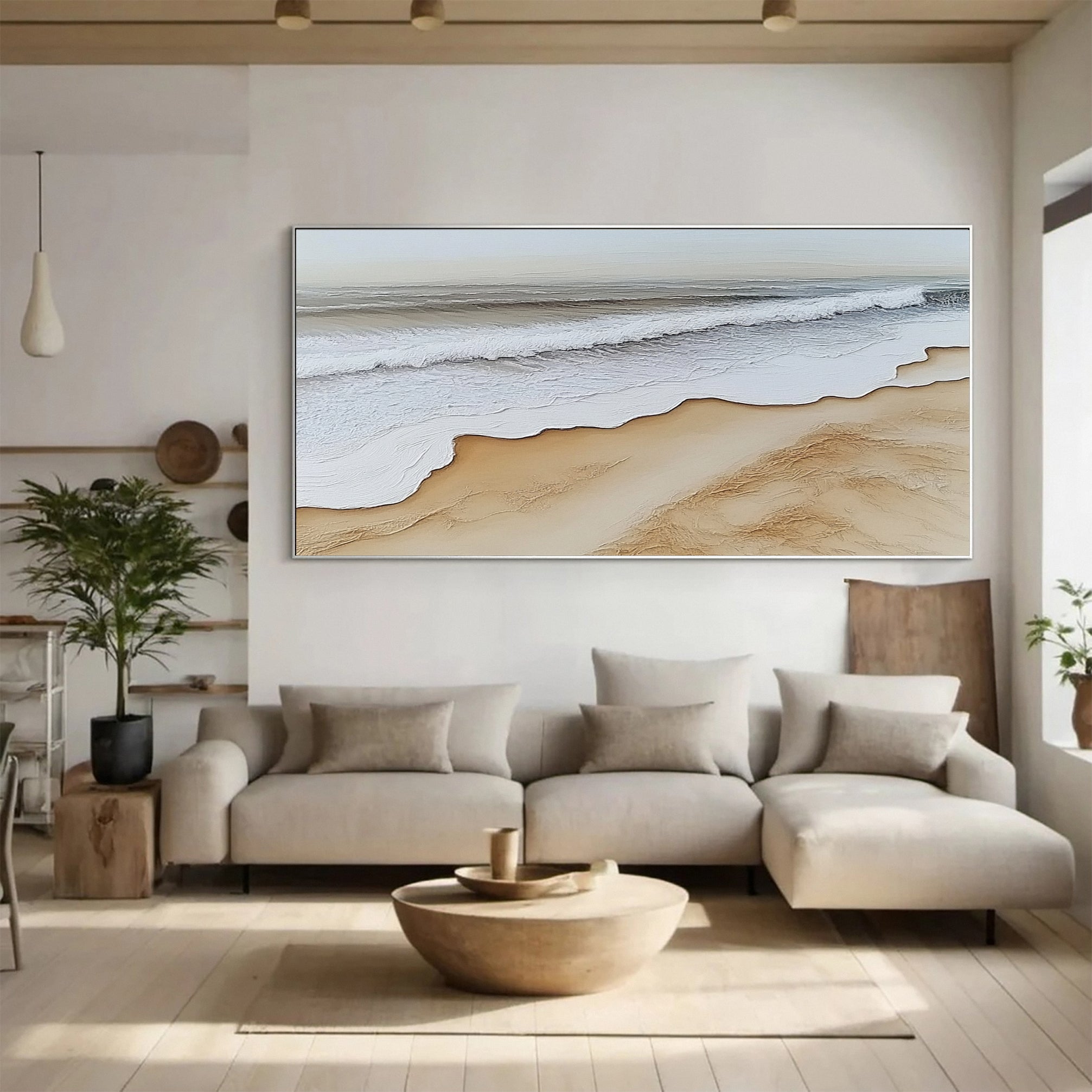 Luxury Beach Shoreline Canvas Textured Coastal Wave Art #OP051