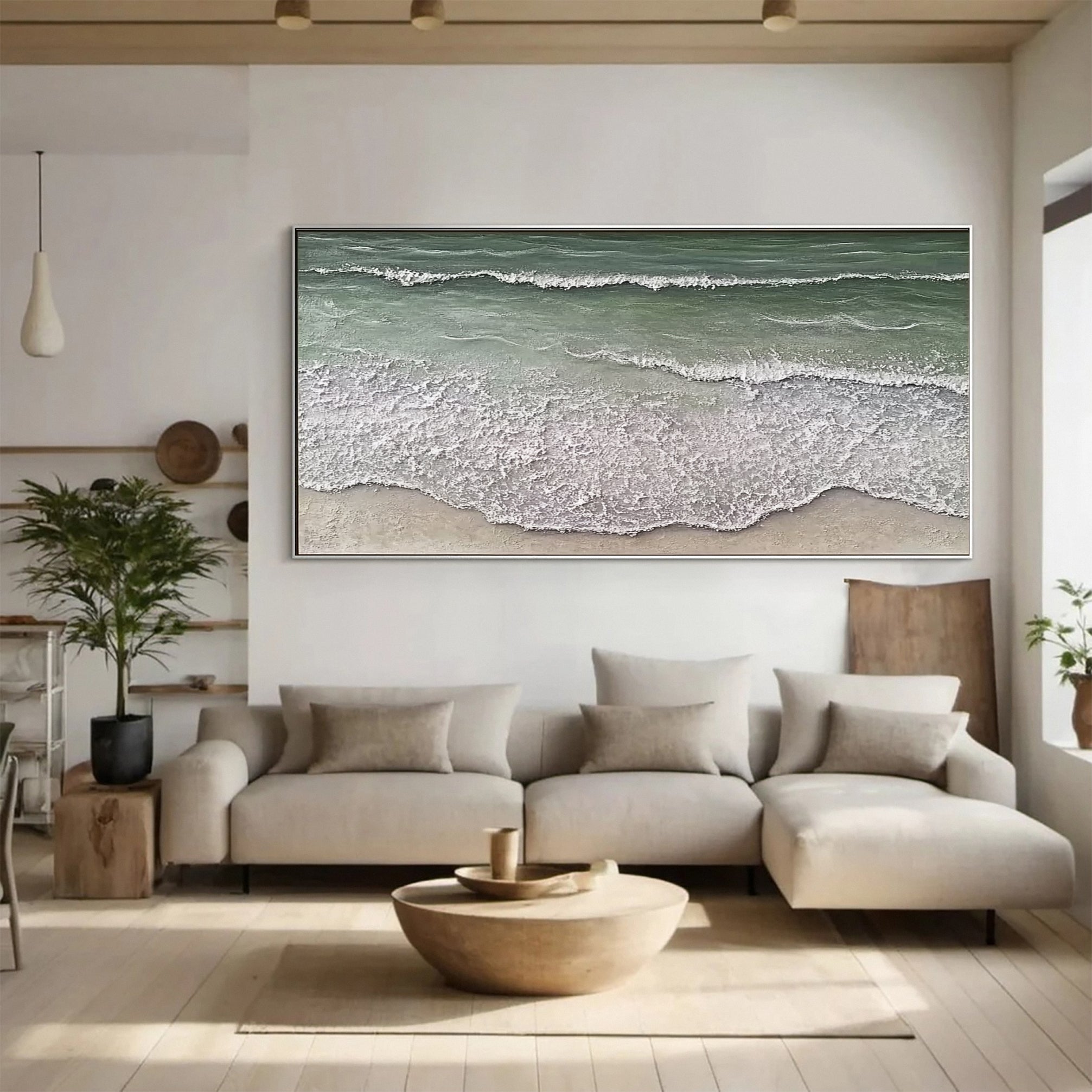 Large Beach Canvas Art Tranquil Green Ocean Wall Decor #OP050