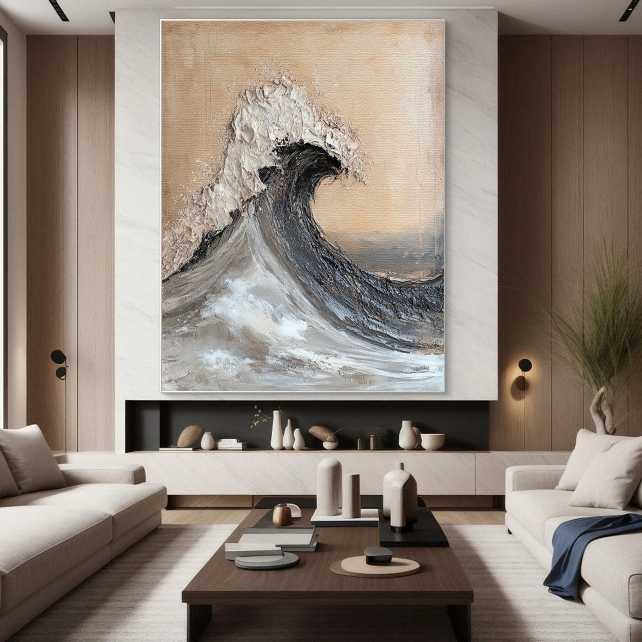 Modern Coastal Wall Art Textured Wave in Neutral Tones #OP049