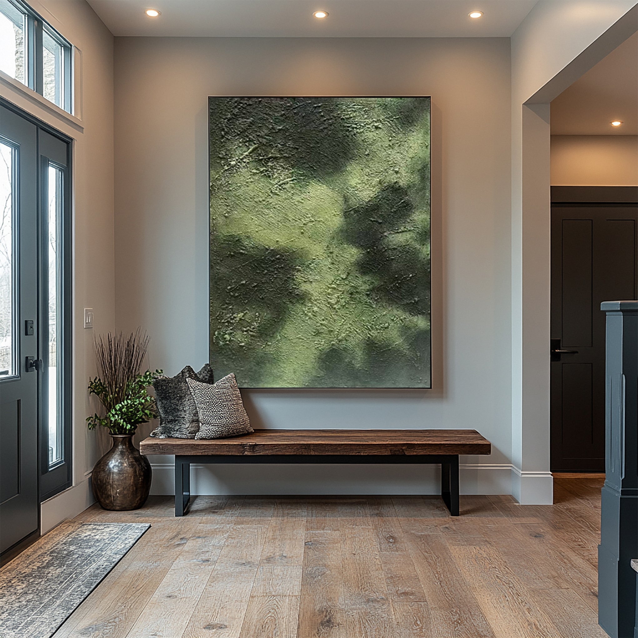 Textured Verdant Depths: Abstract Art in Layered Greens #MM635
