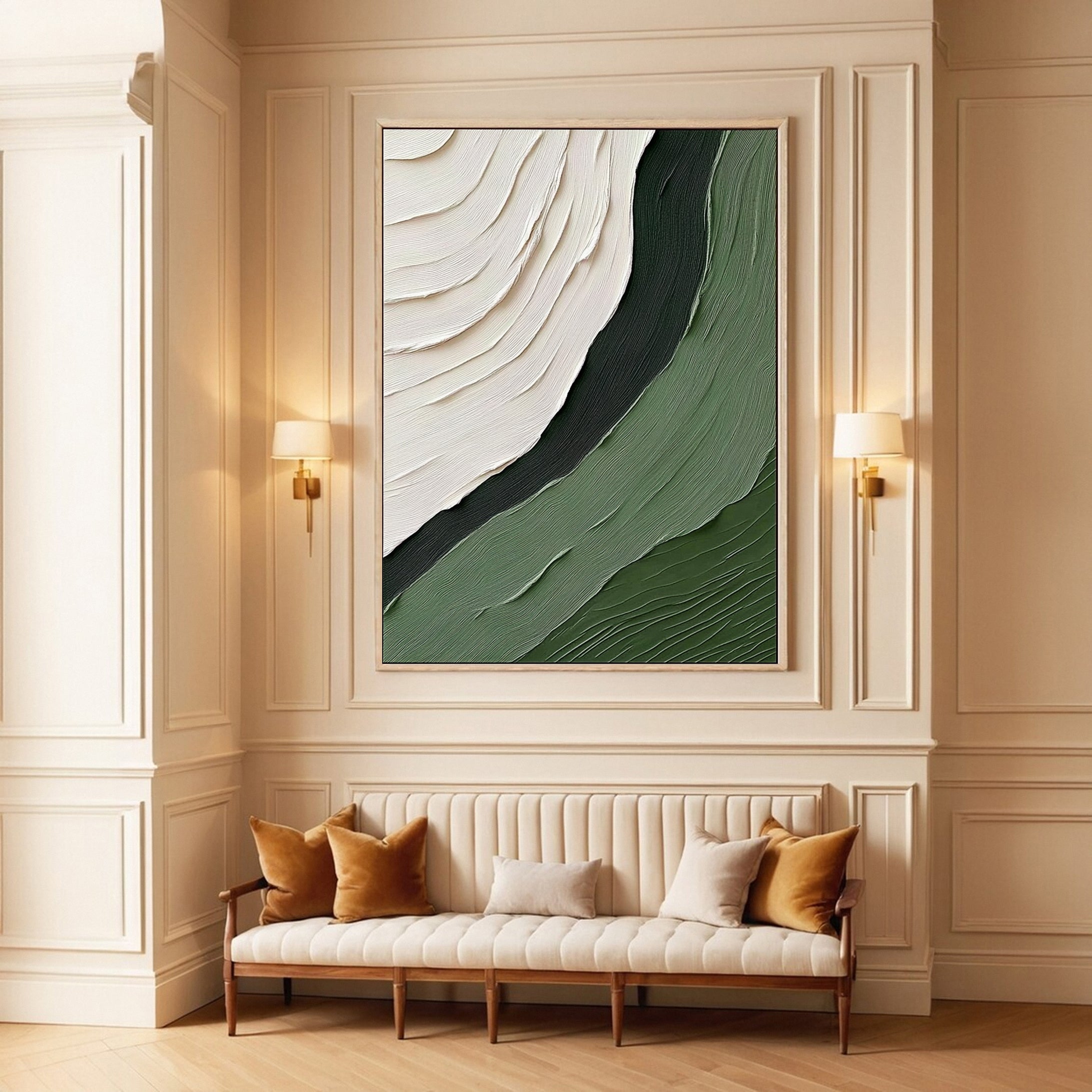 Elegant Green and White Abstract Textured Art for House #MM159