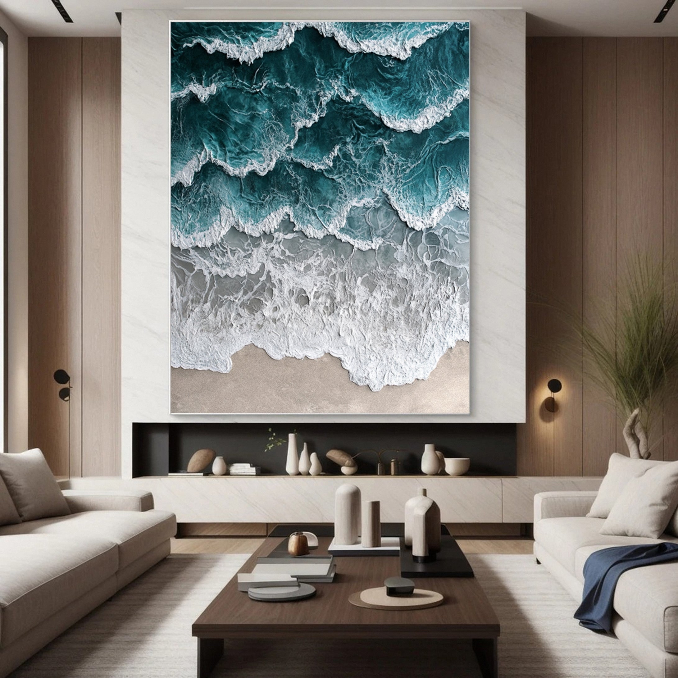 Large Ocean Canvas Art Coastal Wave and Beach Decor #OP009