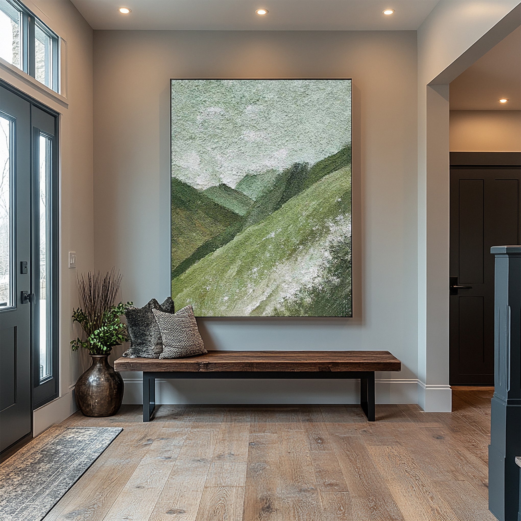 Textured Verdant Hills: Contemporary Abstract Landscape Art #MM640
