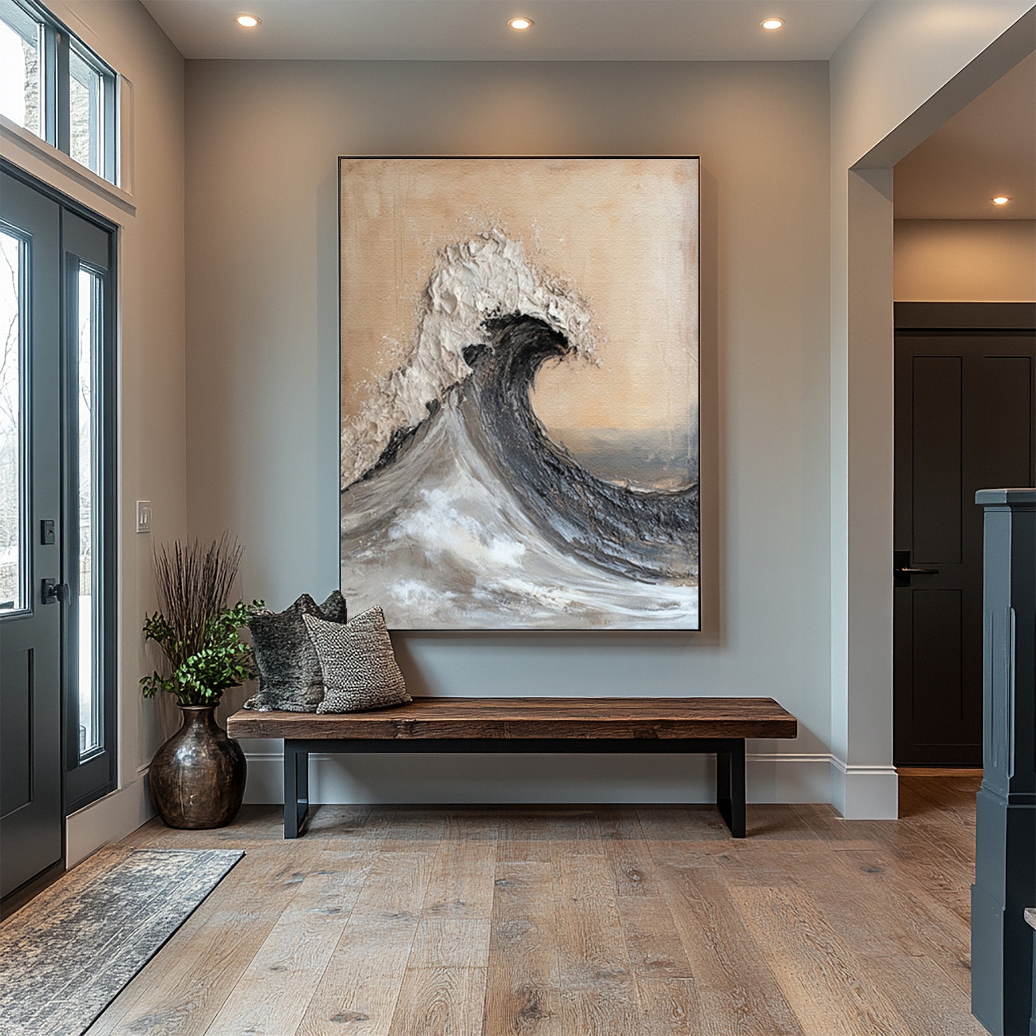 Textured Coastal Curl: Ocean Wave Canvas with Foaming Detail #MM629