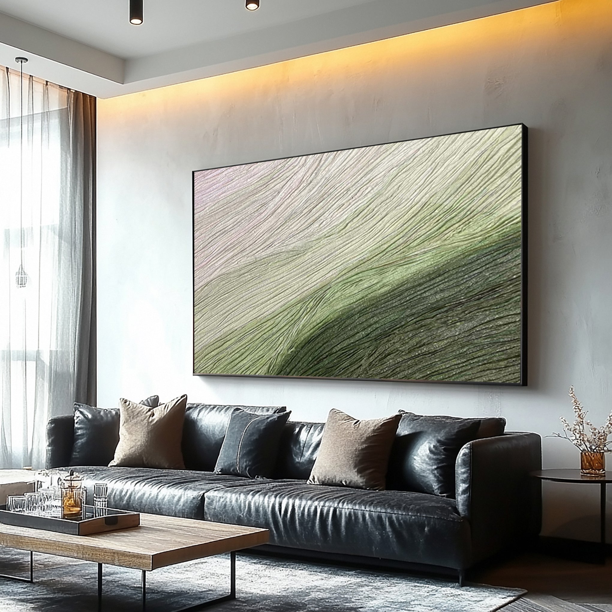 Green Abstract Art with a Textured Horizontal Surface #MM632