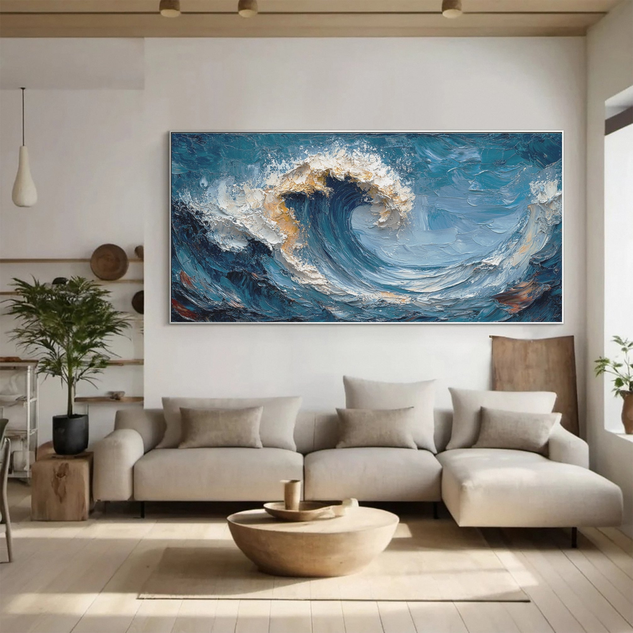 Large Abstract Ocean Wave Canvas Dynamic Coastal Wall Art #OP028