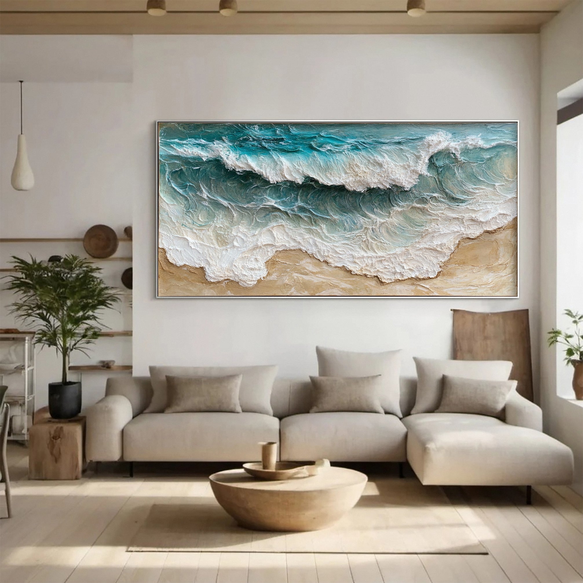 Beach Wave Wall Art Ocean-Inspired Textured Canvas for House #OP024