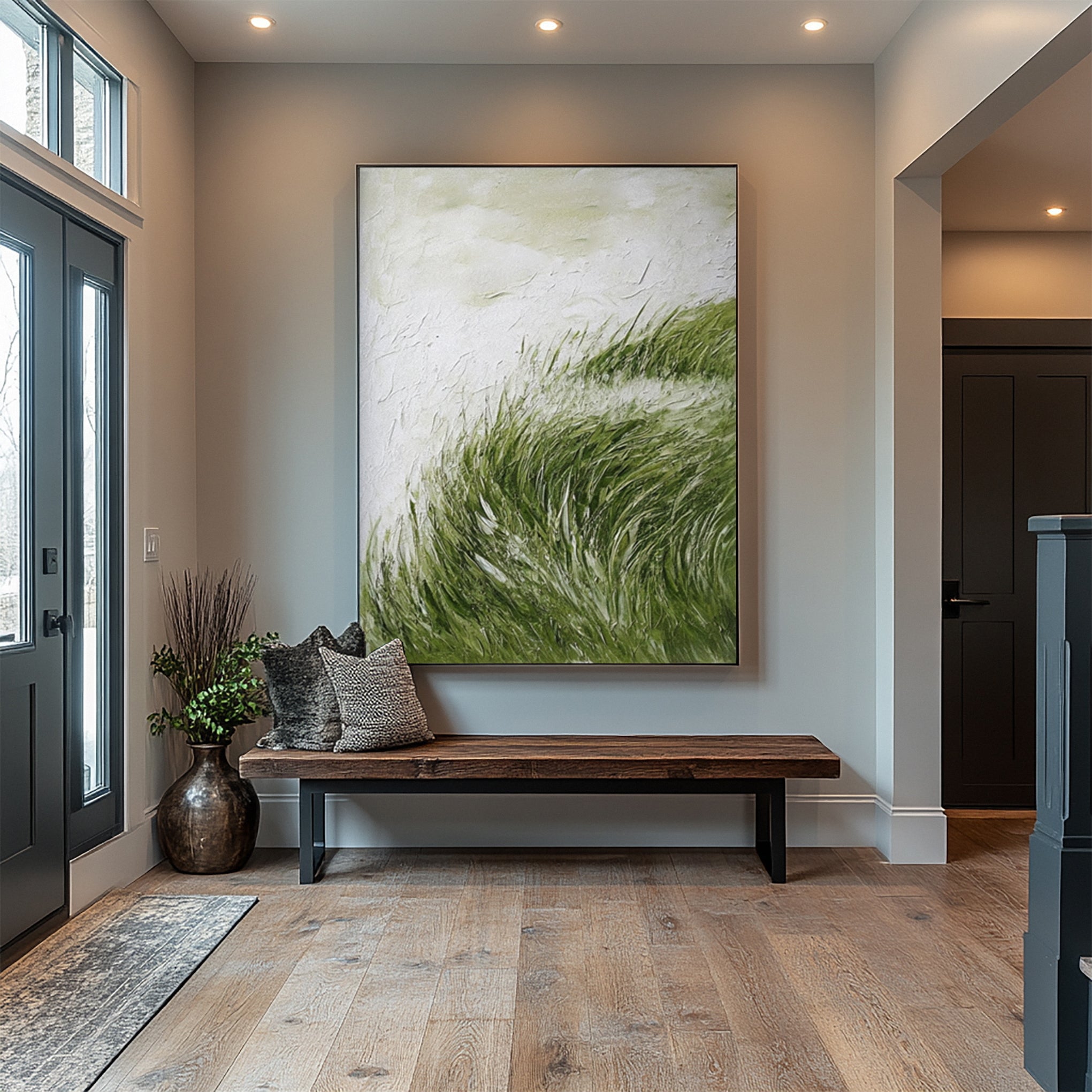 Textured Windswept Grass: Contemporary Art with Dynamic Green #MM642