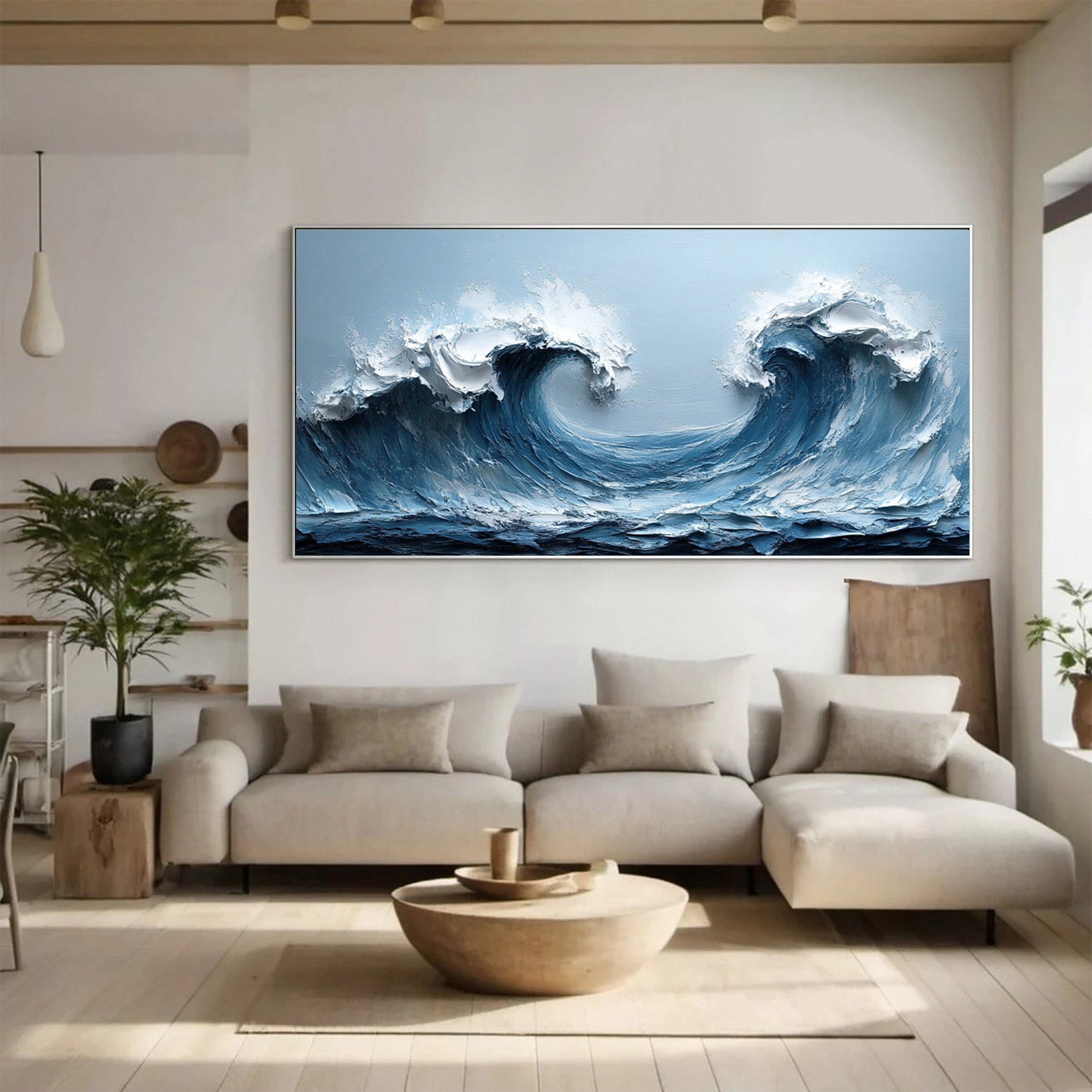 Serene Ocean Wave Art for Modern Living Rooms #OP018