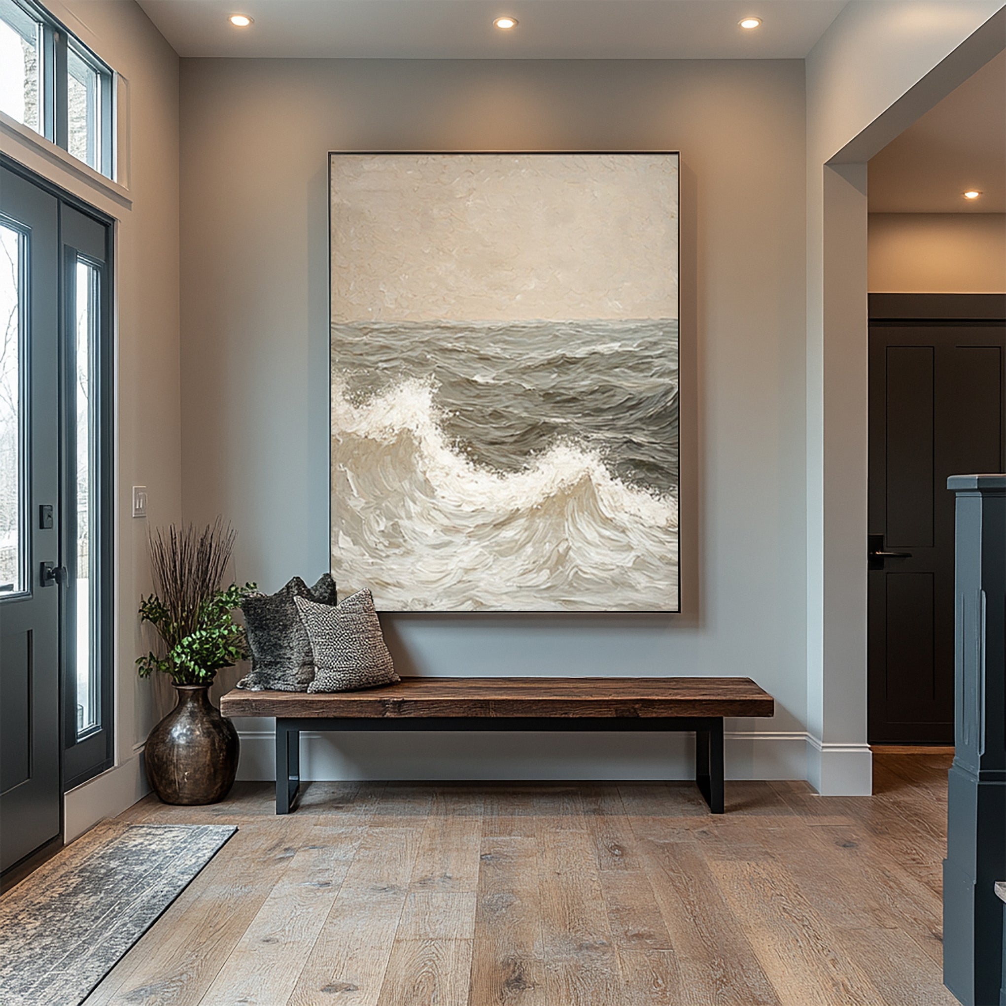 Neutral Seascape Canvas with Dynamic Waves and Soft Sky #MM619