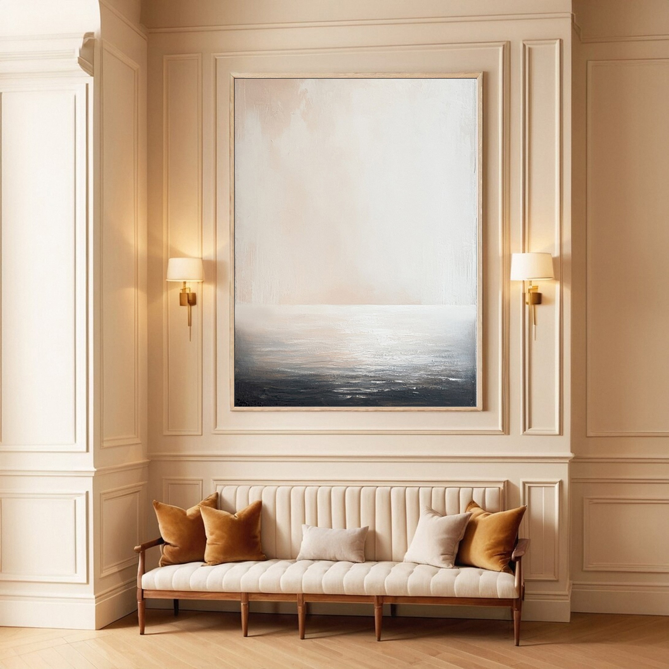 Elegant Abstract Art in Neutral Tones for Modern Living Rooms #AB029