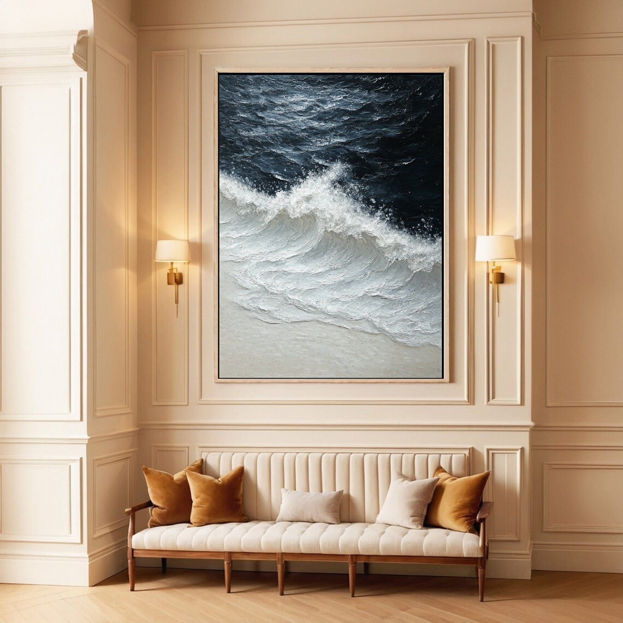 Modern Coastal Wall Art White Textured Ocean Canvas #OP037