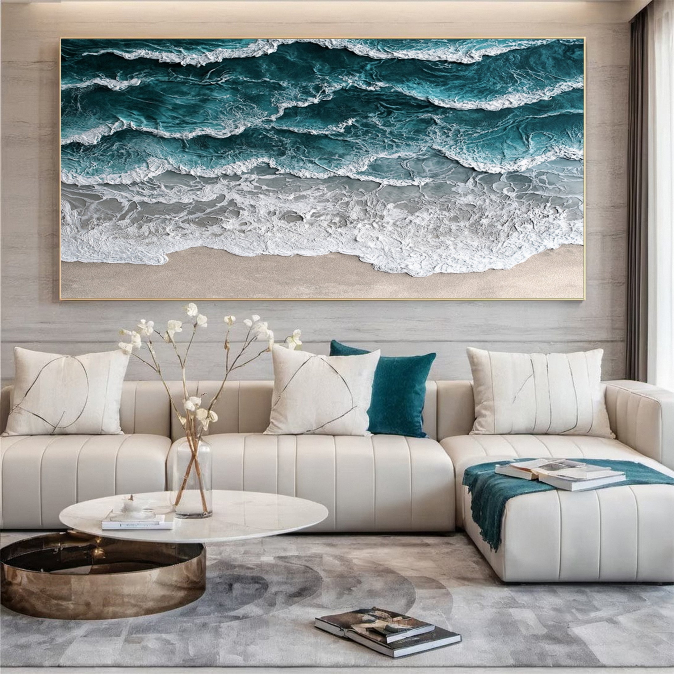 Large Ocean Canvas Art Coastal Wave and Beach Decor #OP006