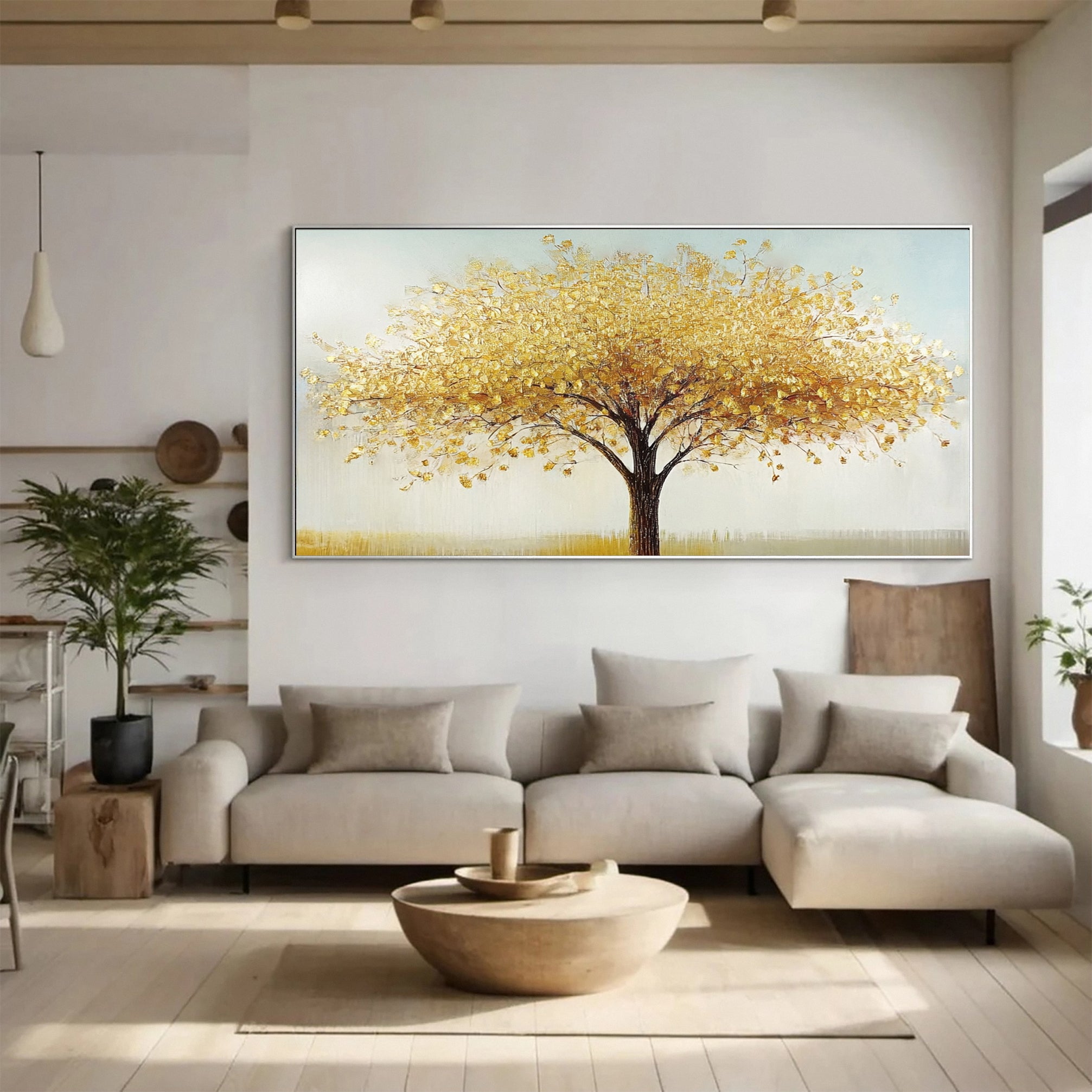 Golden Tree Wall Art Vibrant Autumn Decor For House #TP030