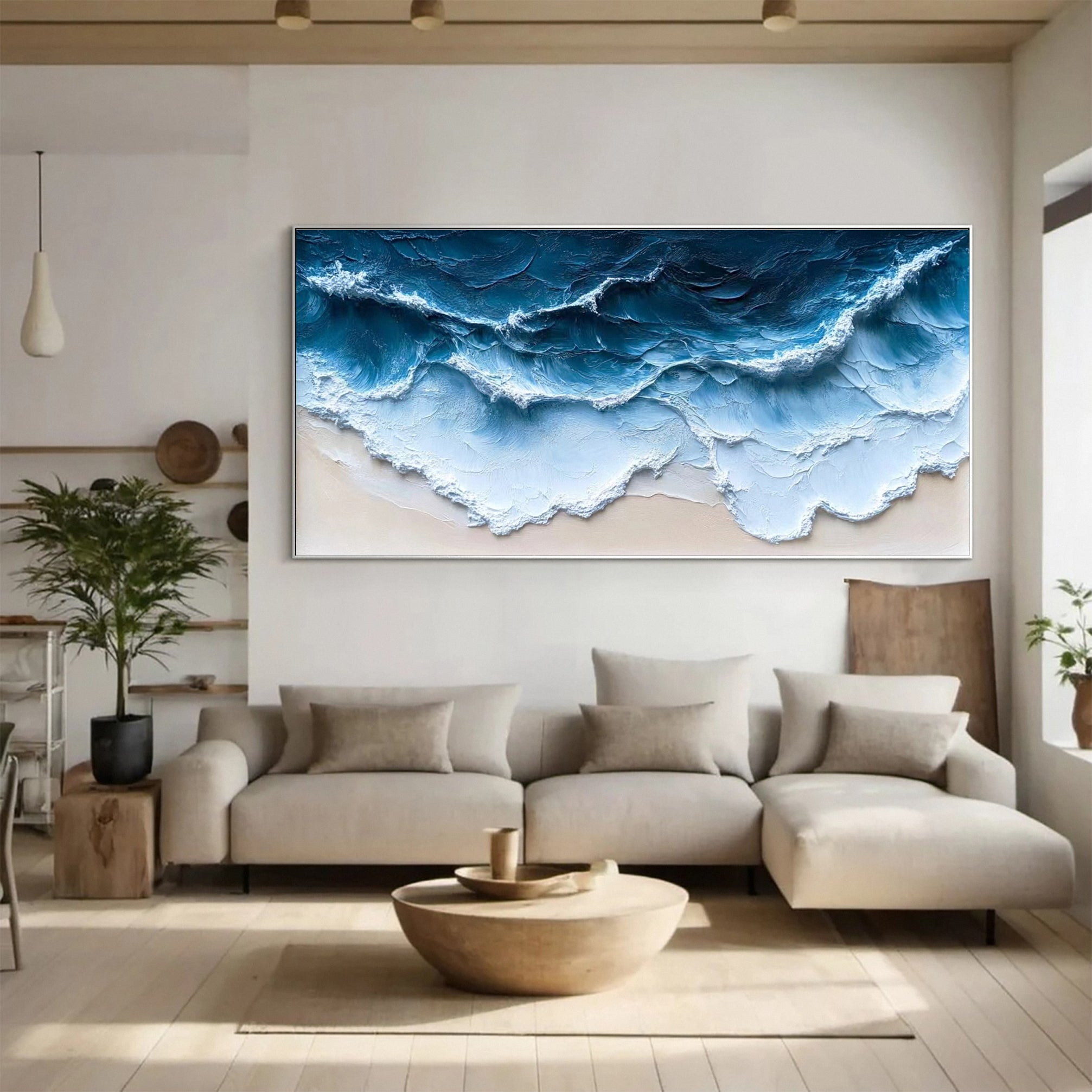 Large Textured Ocean Wave Canvas Modern Coastal Wall Art #OP013