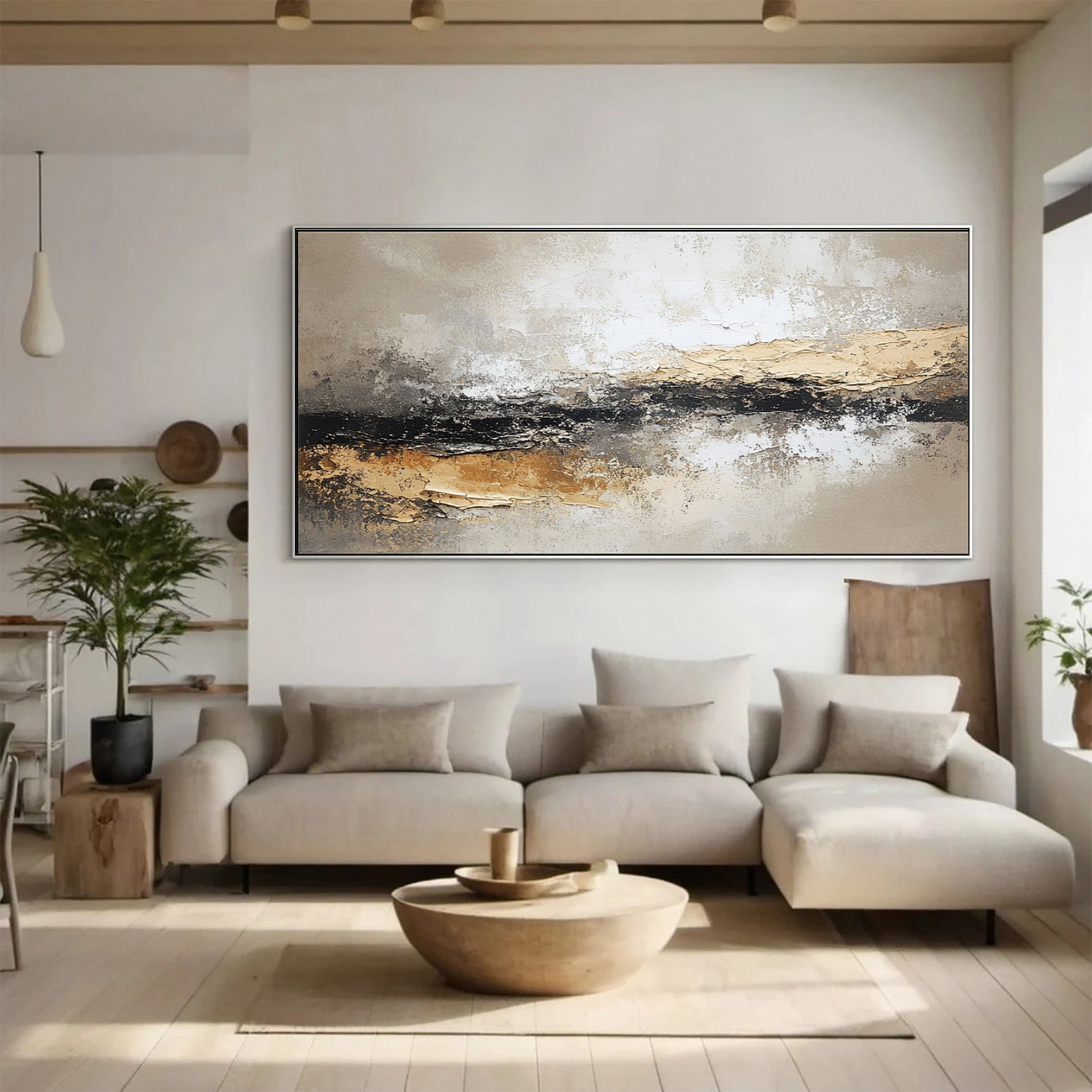 Large Neutral Abstract Wall Art for Living Room #AB027