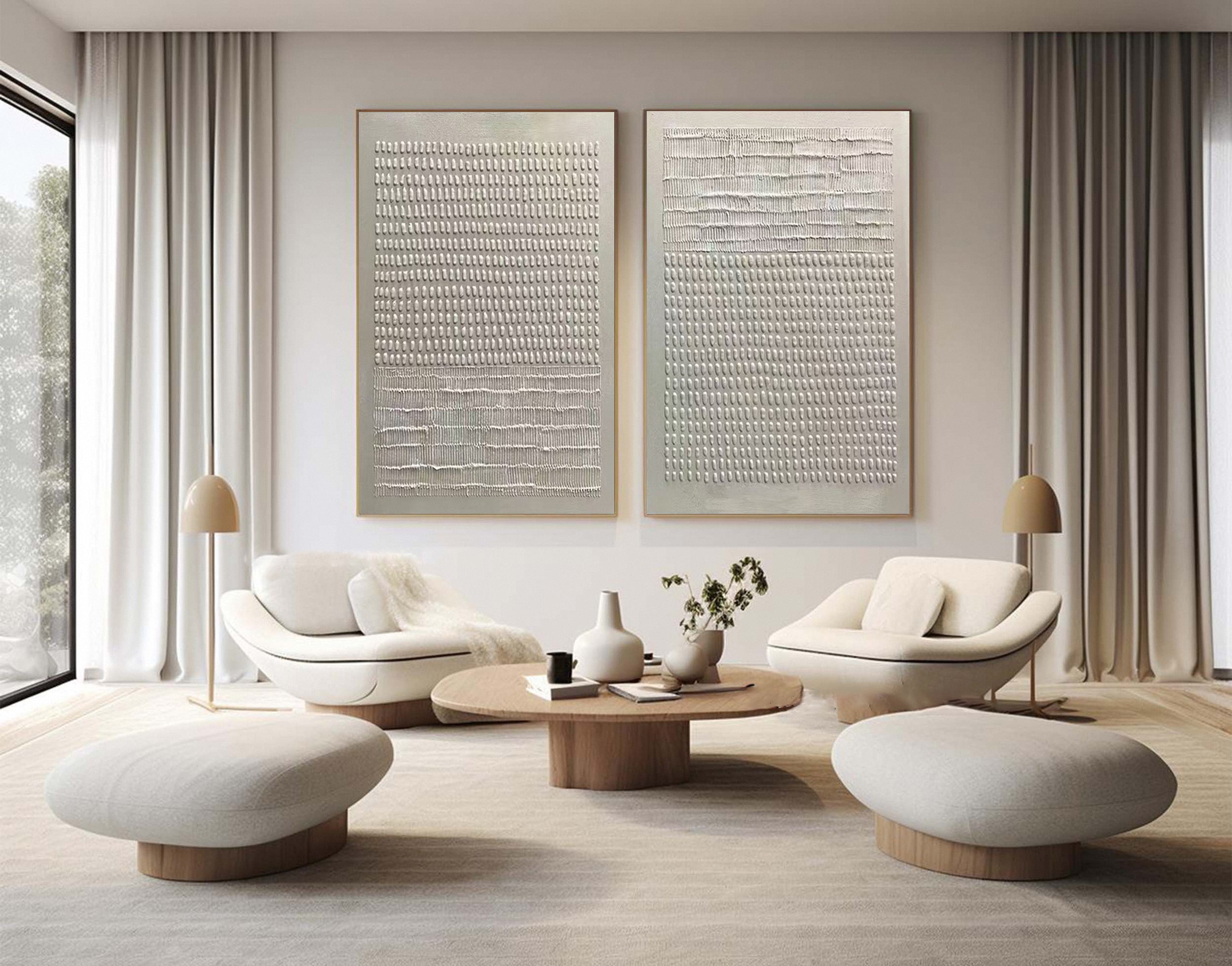 Organic Linear Impressions:Modern Diptych with Textured Bands #MM624