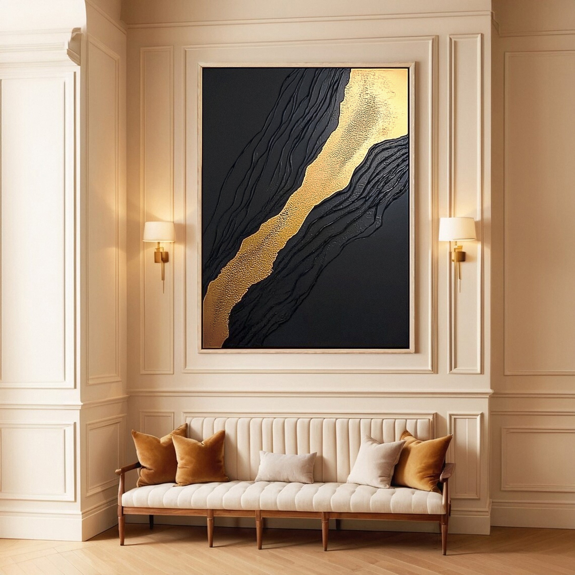 Luxurious Black & Gold Abstract Wall Art for Living Room #MM130